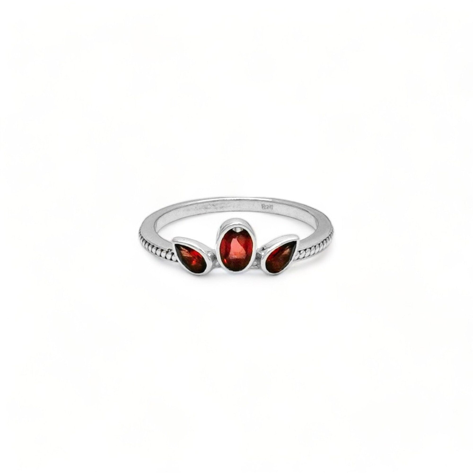 Minimalist Garnet Ring: 925 Sterling Silver Stackable Band