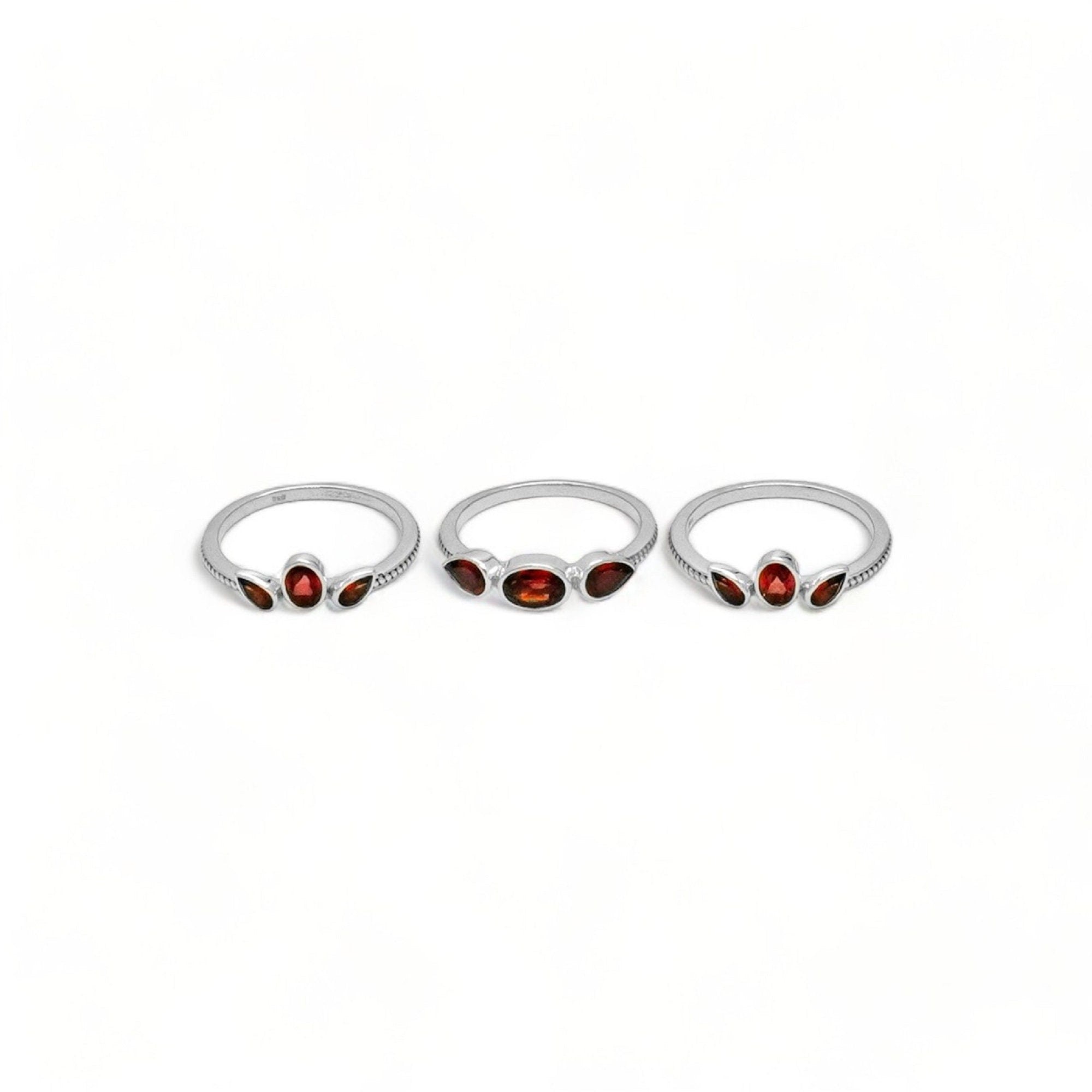Minimalist Garnet Ring: 925 Sterling Silver Stackable Band