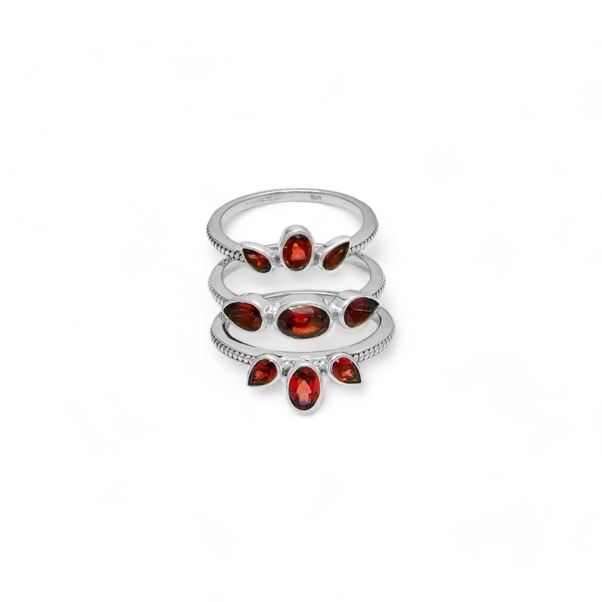 Minimalist Garnet Ring: 925 Sterling Silver Stackable Band