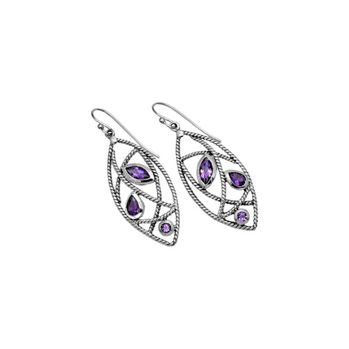 Amethyst Eye Earrings: 925 Sterling Silver Dangle Earrings