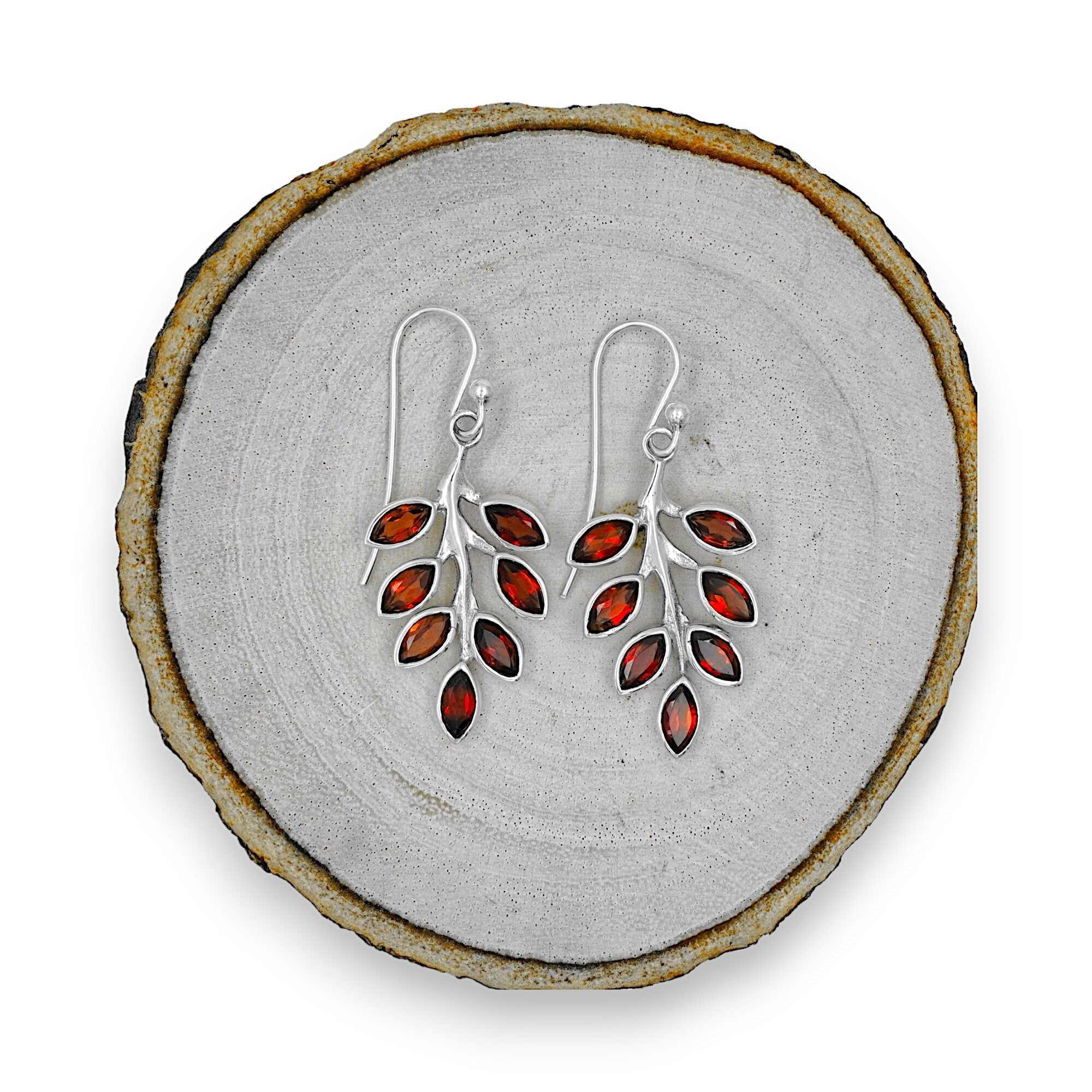 Sterling Silver Garnet Leaf Earrings: Nature Inspired Jewelry