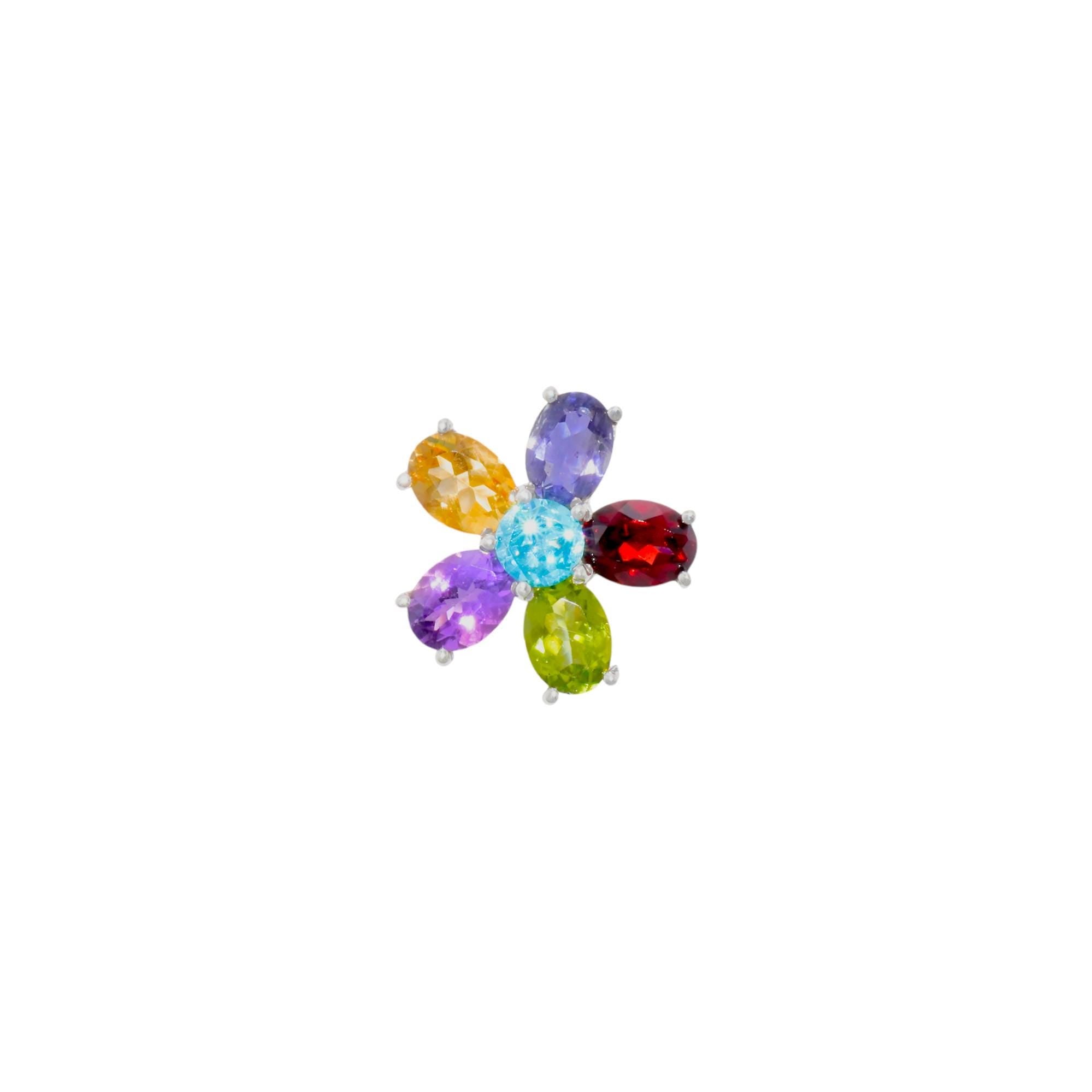 Multi-gemstone Flower Pendant: 925 Sterling Silver, Iolite, Amethyst, Garnet