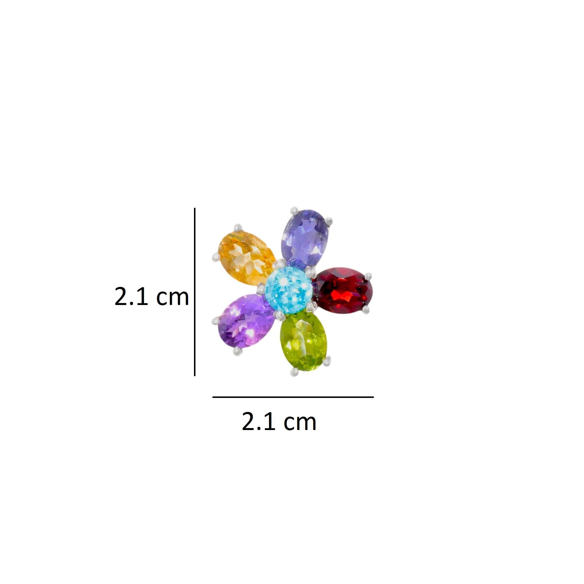 Multi-gemstone Flower Pendant: 925 Sterling Silver, Iolite, Amethyst, Garnet