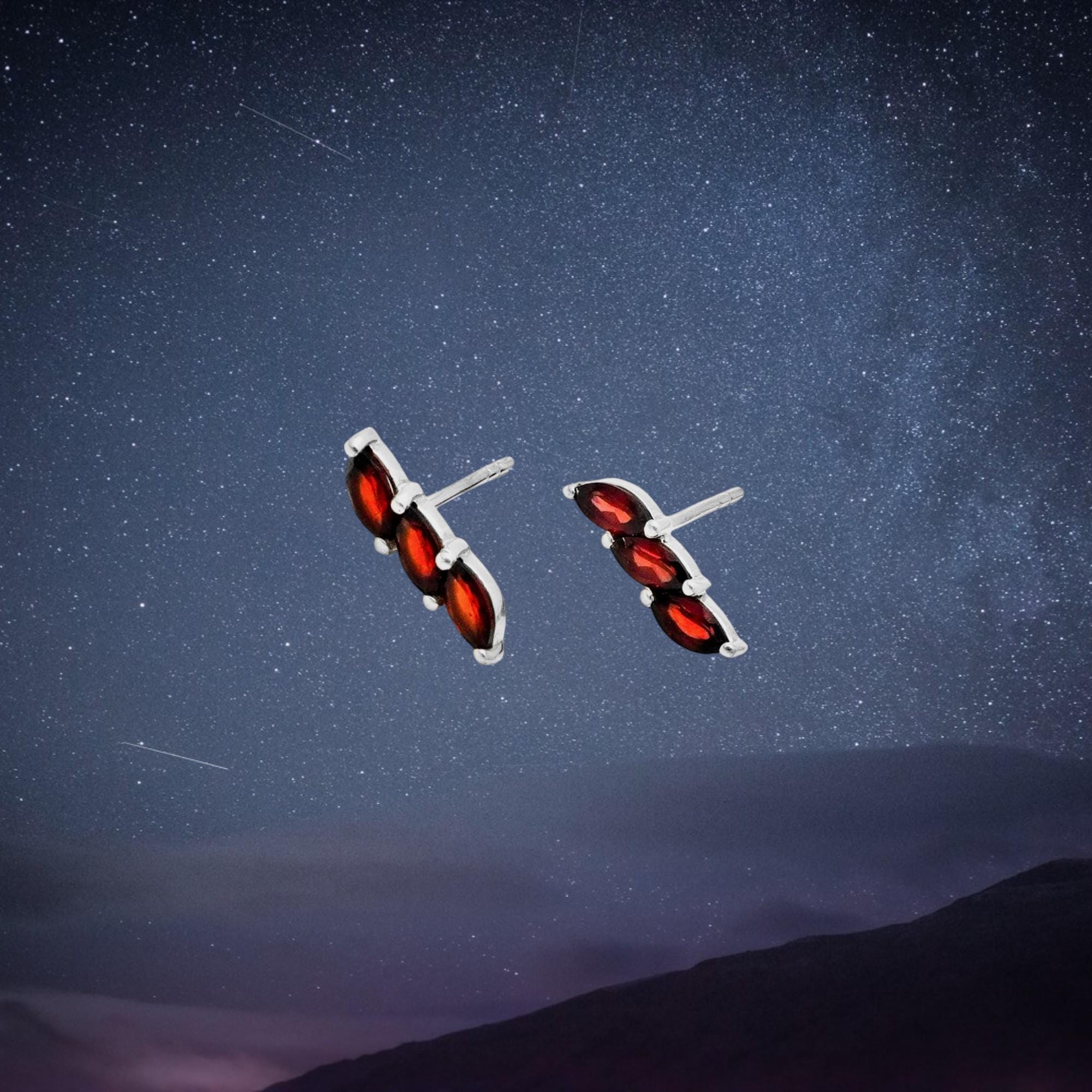 Natural Garnet 925 Sterling Silver Stud Earrings: Minimalist Red Jewelry