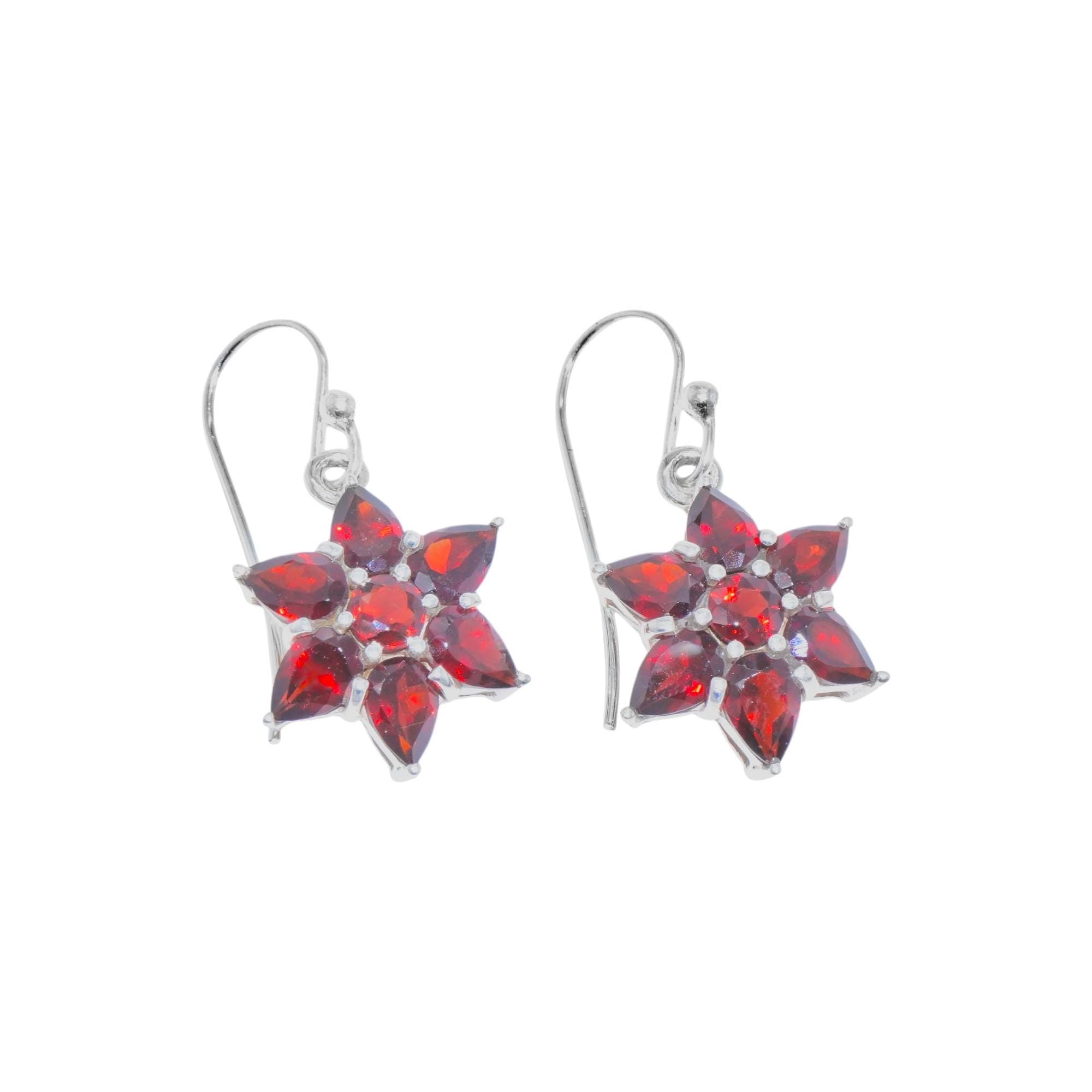 Garnet Flower Earrings: 925 Sterling Silver Dangle Charms