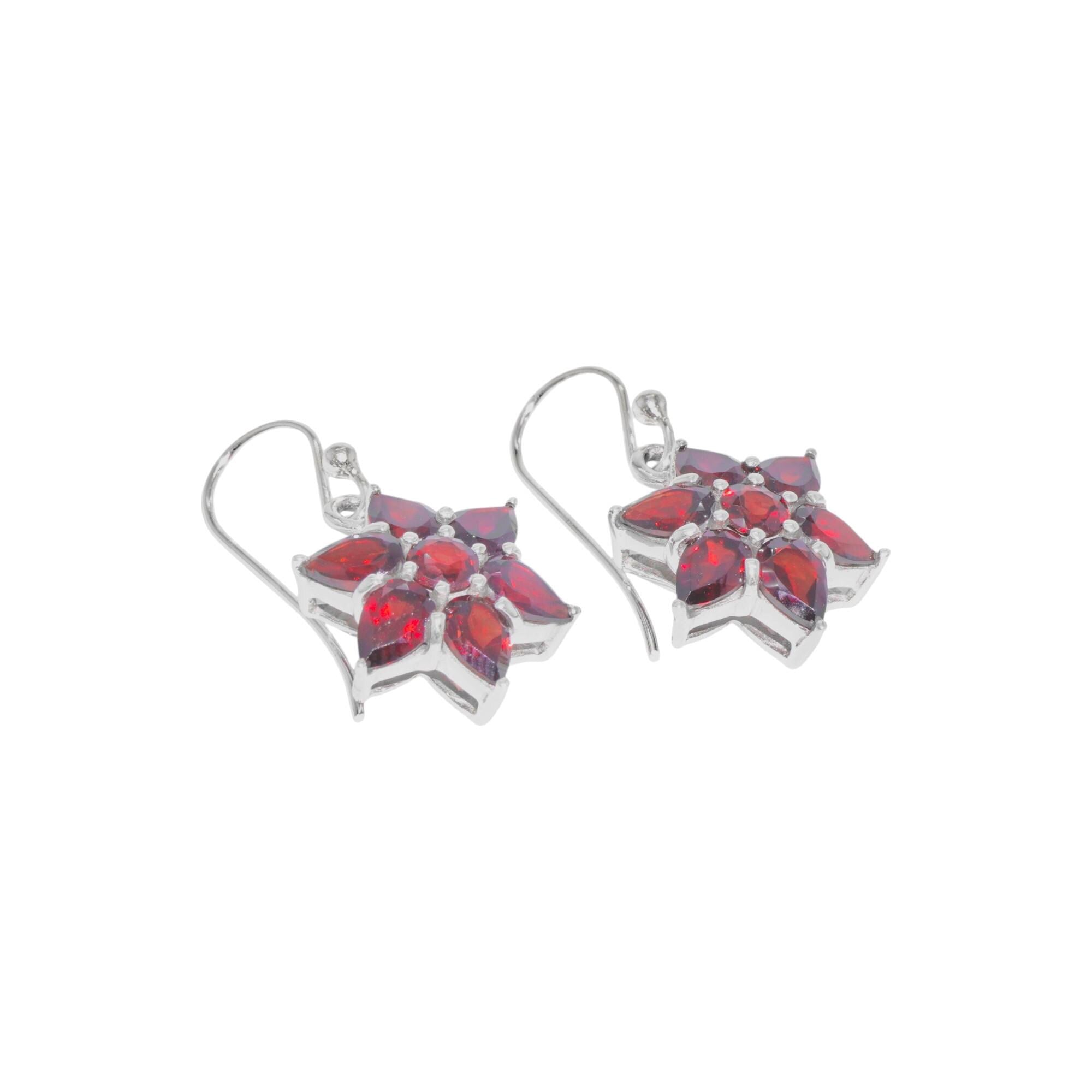 Garnet Flower Earrings: 925 Sterling Silver Dangle Charms