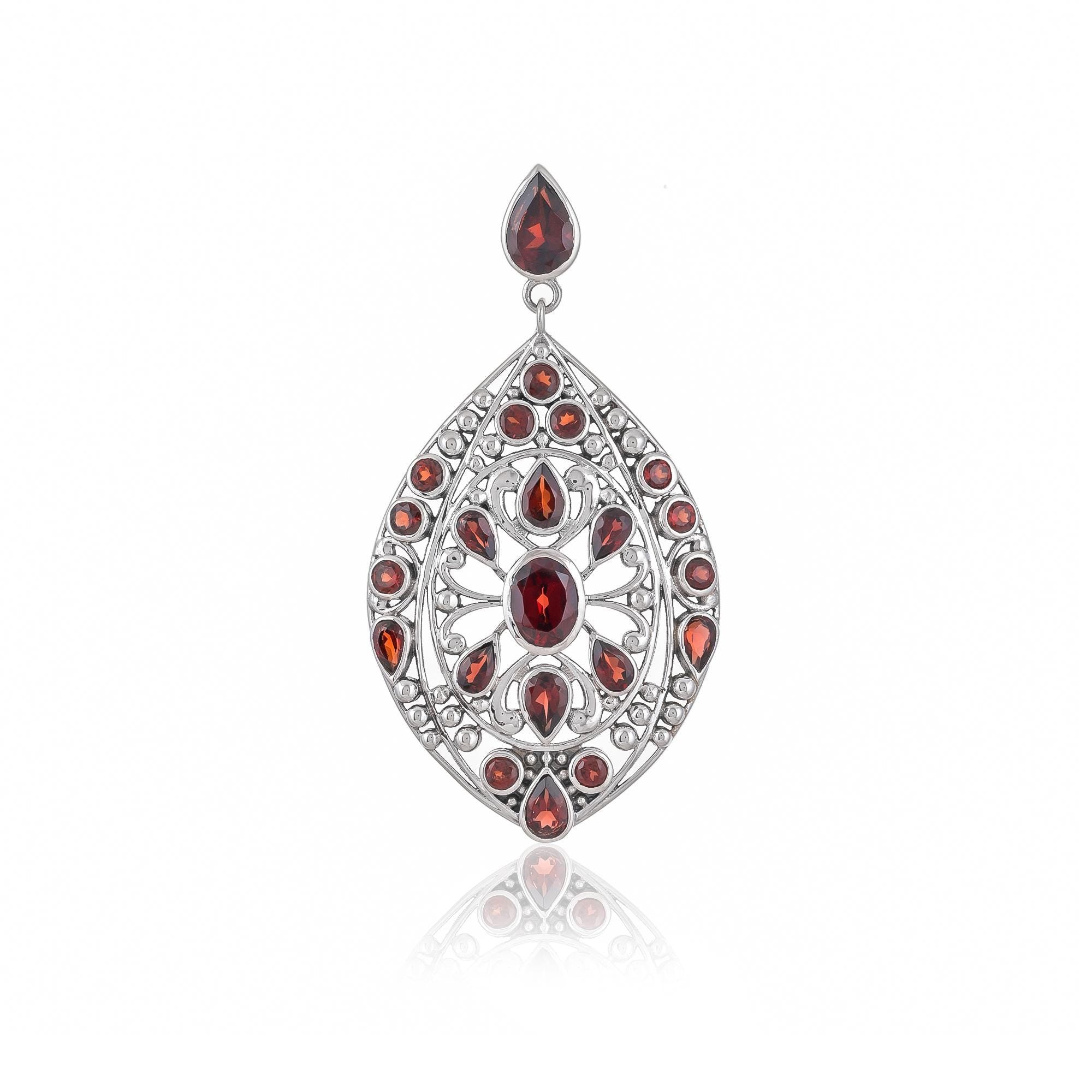 Antique Garnet Pendant: Large Sterling Silver Multi-Stone Design