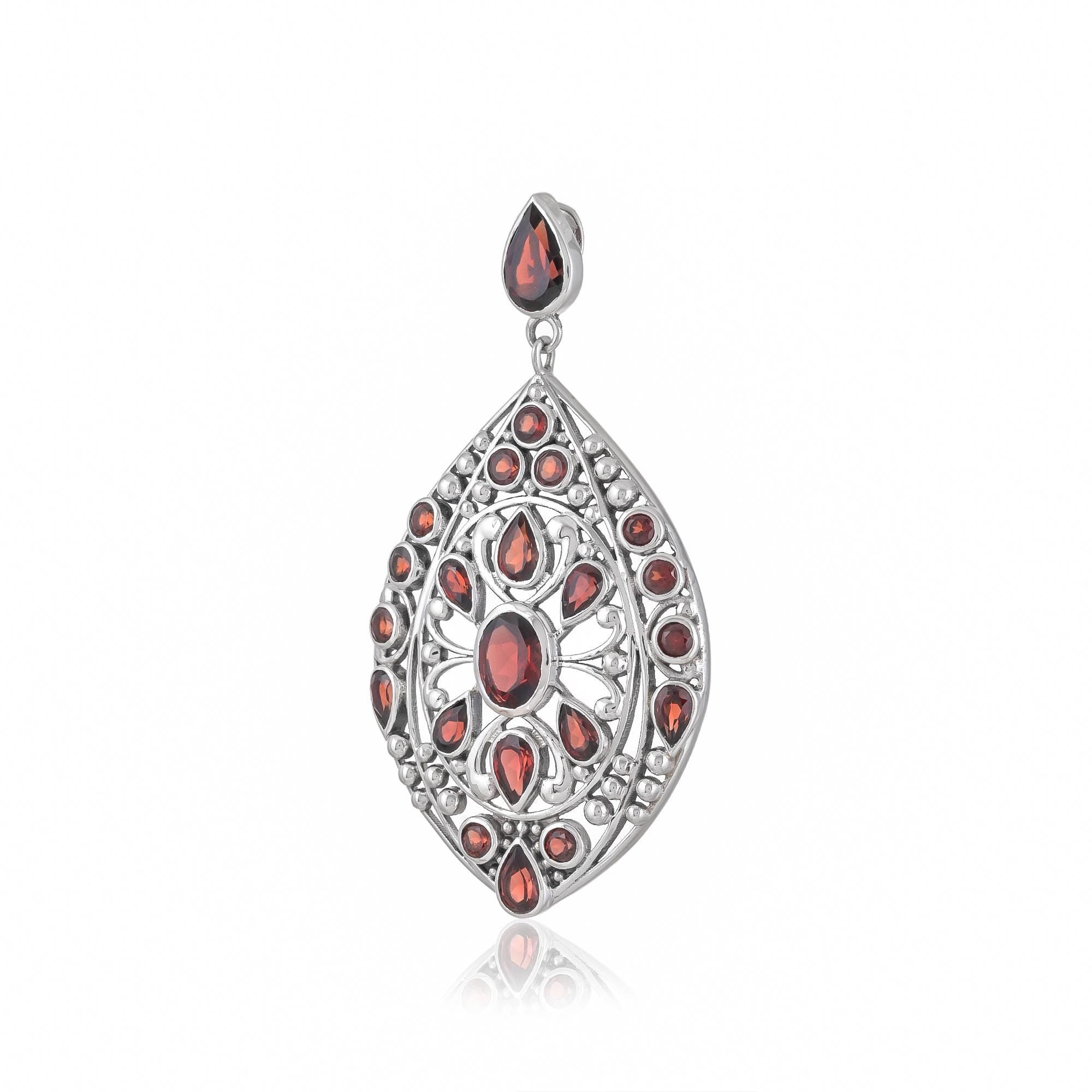 Antique Garnet Pendant: Large Sterling Silver Multi-Stone Design
