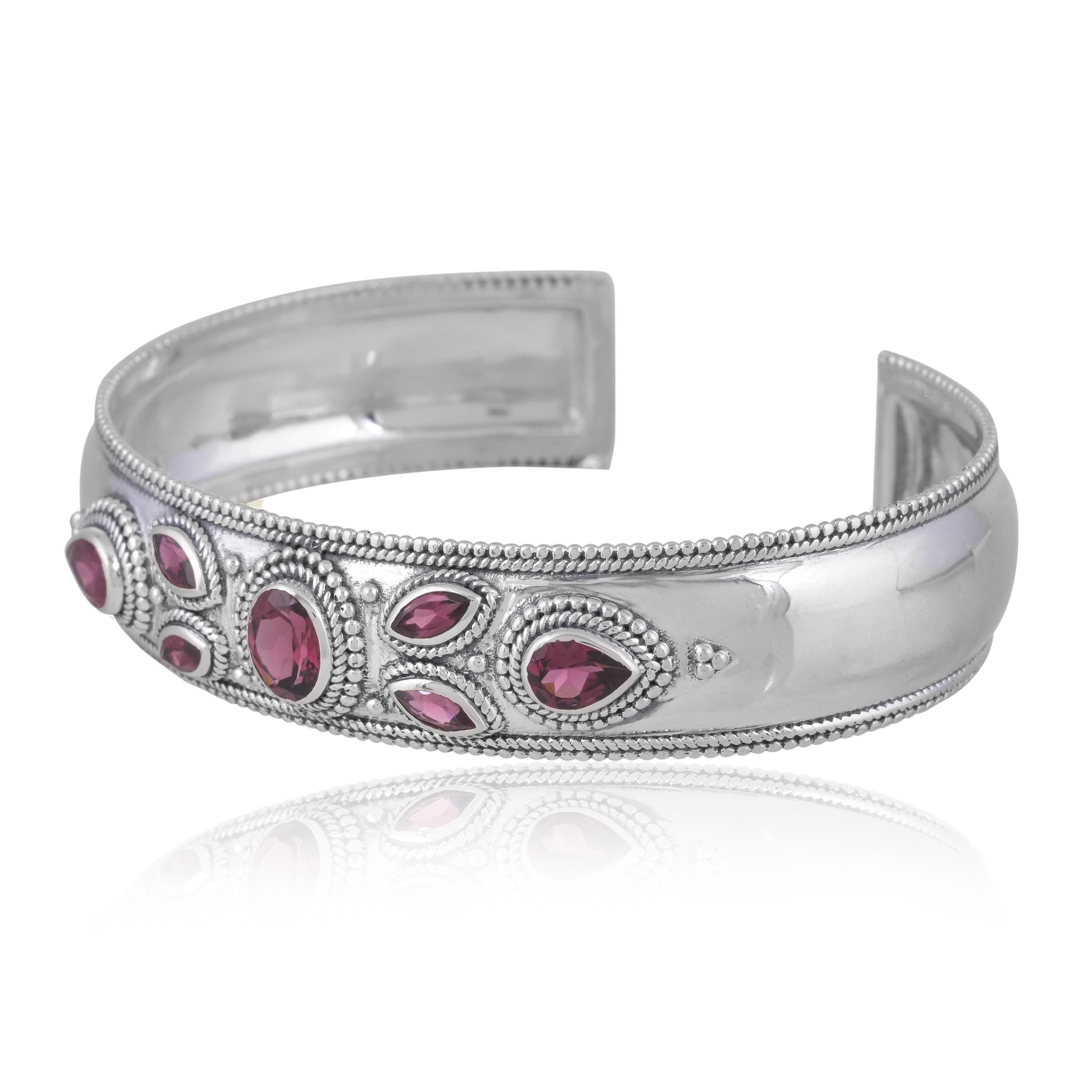 Rhodolite Garnet Cuff: Adjustable Sterling Silver Bracelet