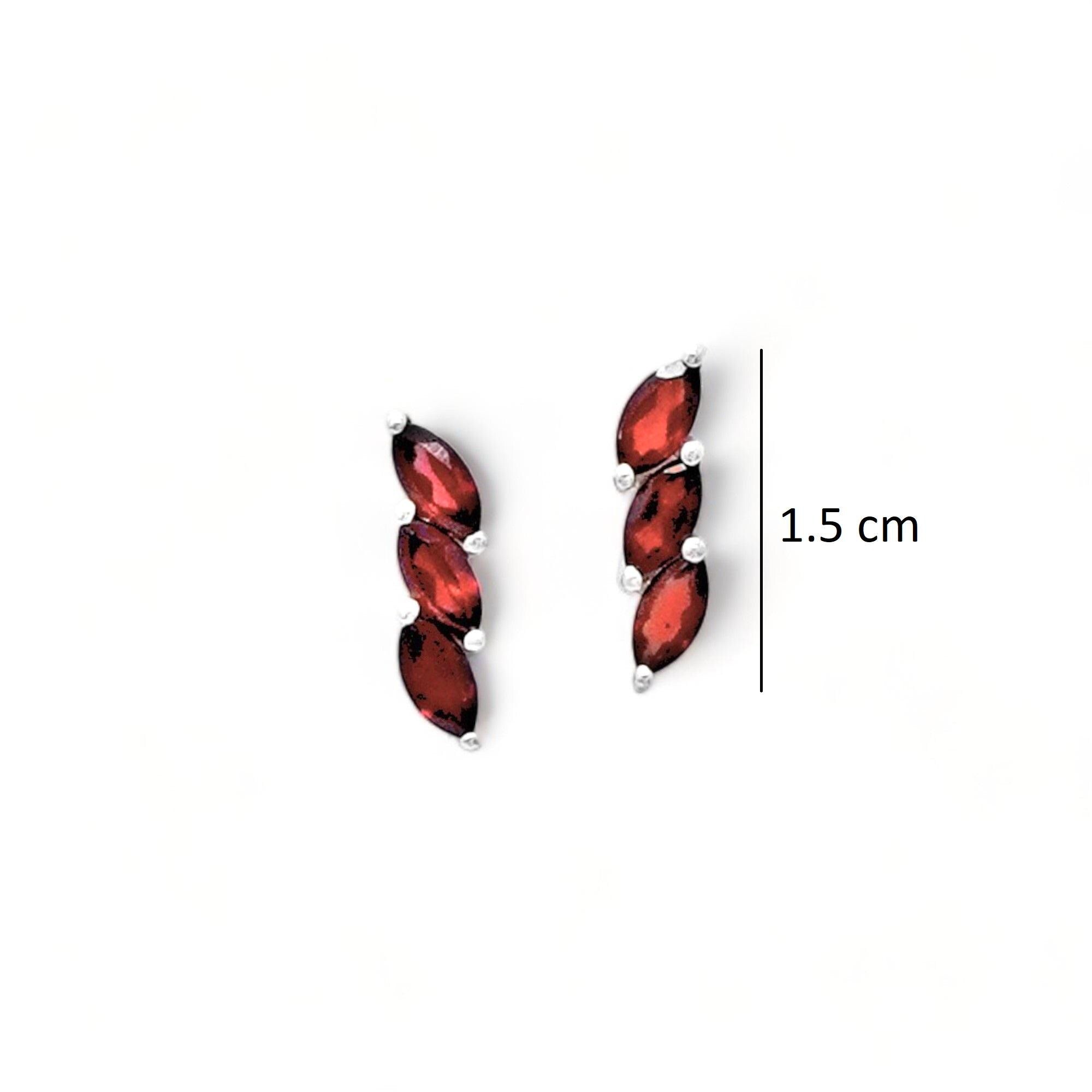 Natural Garnet 925 Sterling Silver Stud Earrings: Minimalist Red Jewelry