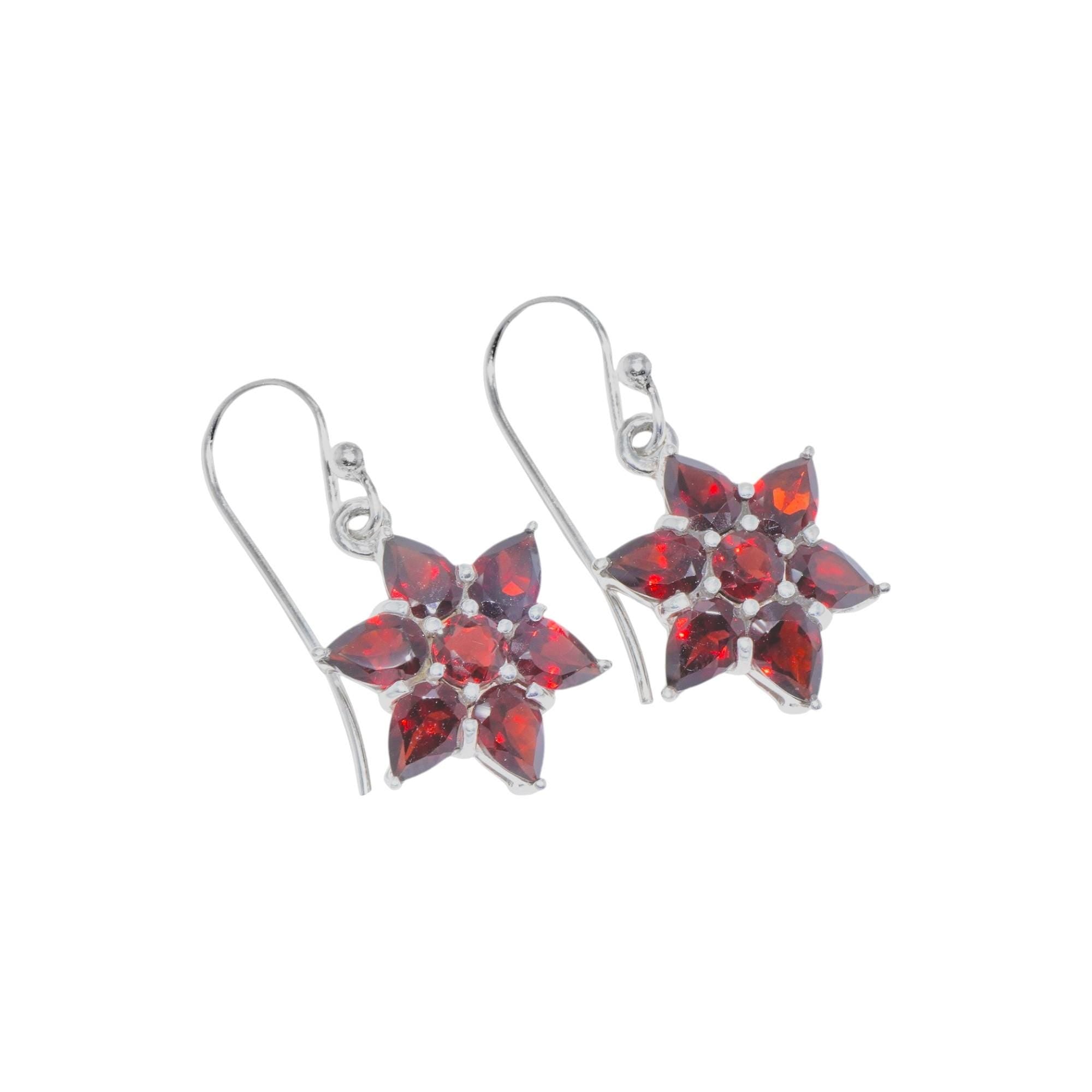 Garnet Flower Earrings: 925 Sterling Silver Dangle Charms