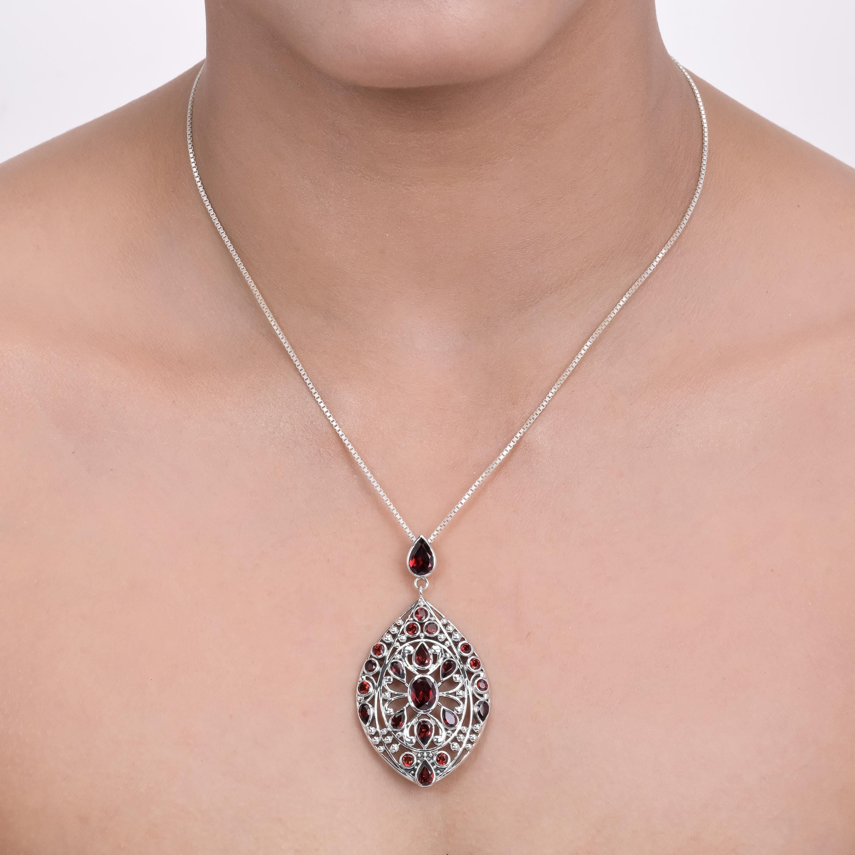 Antique Garnet Pendant: Large Sterling Silver Multi-Stone Design