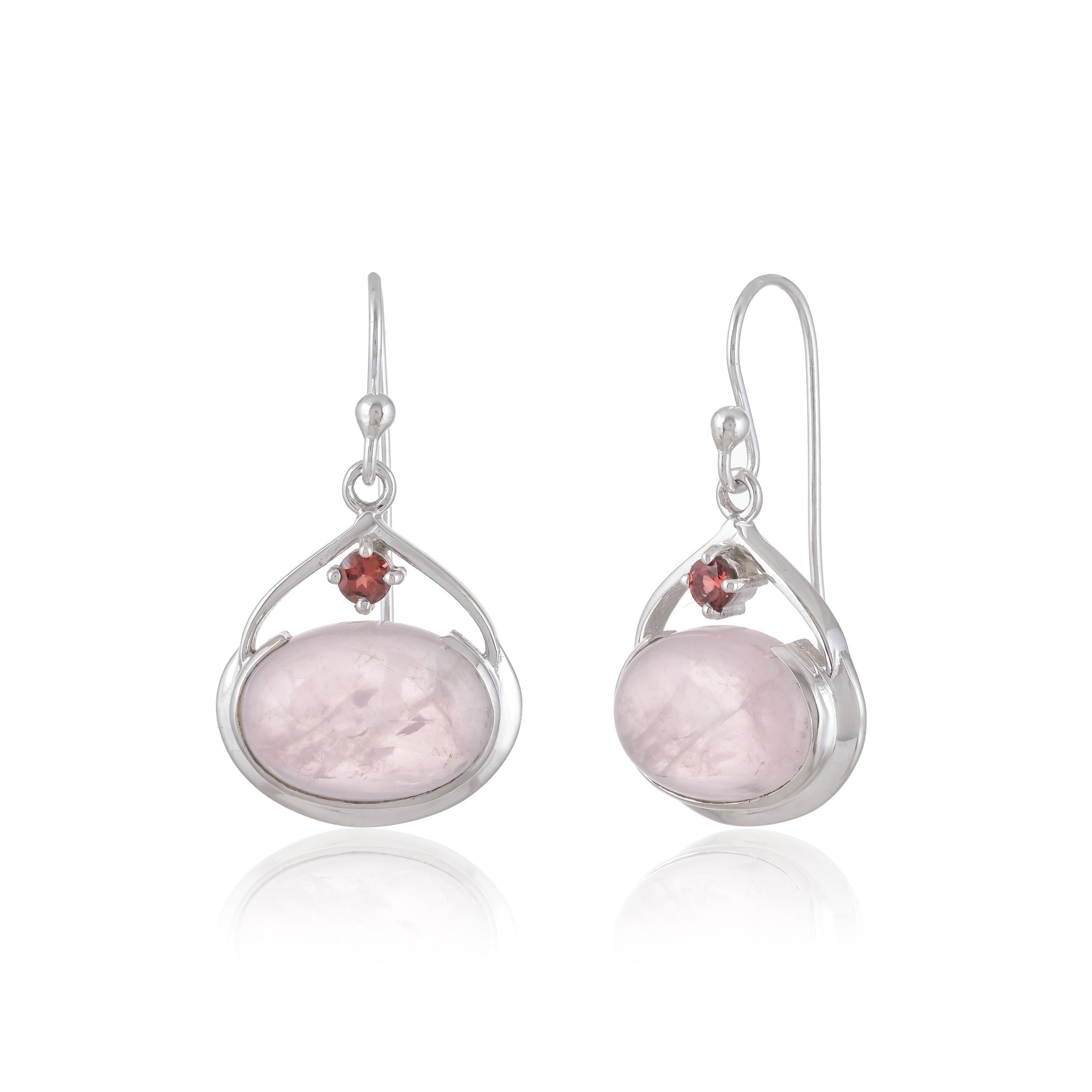 Rose Quartz Garnet Earrings: Sterling Silver Dangle Jewelry
