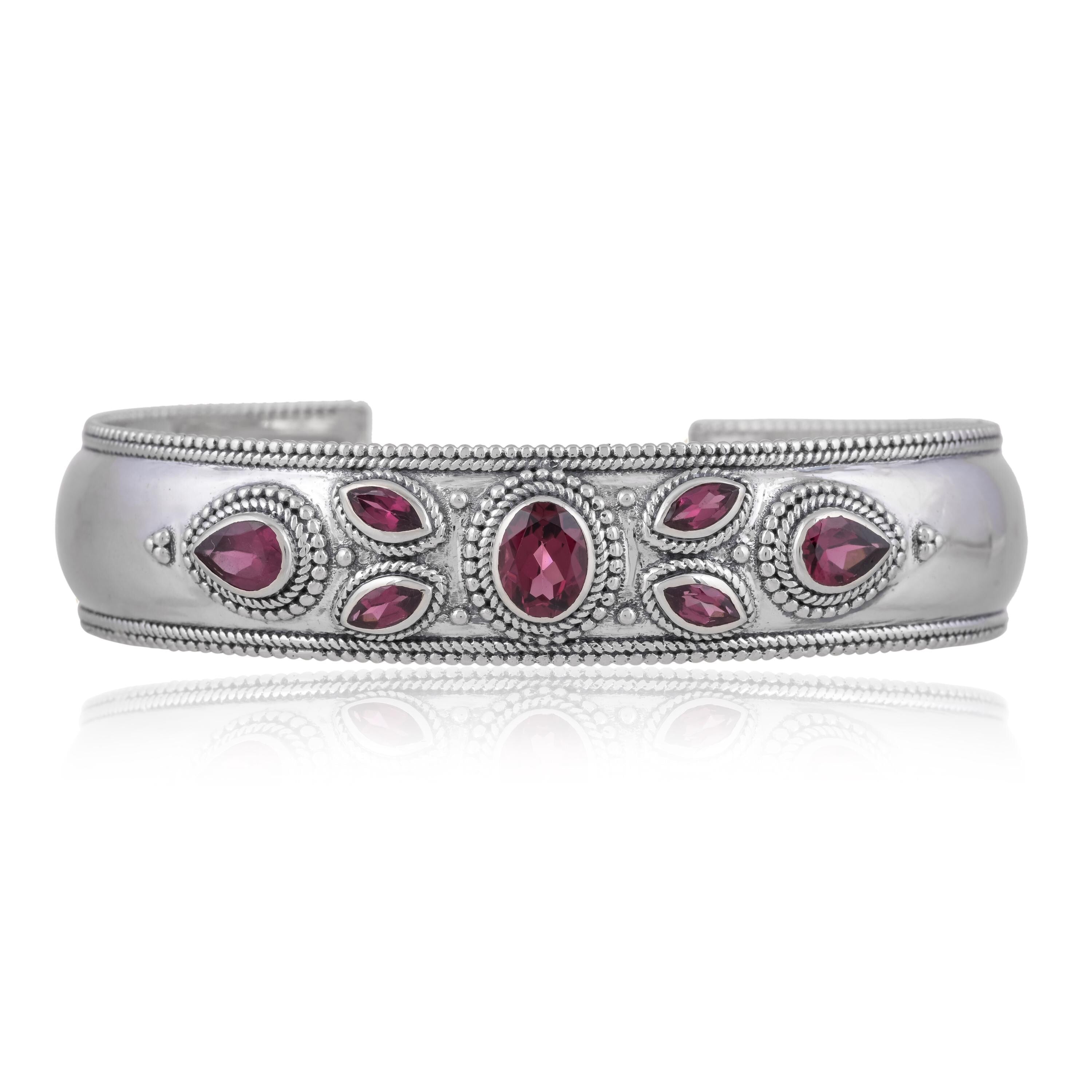 Rhodolite Garnet Cuff: Adjustable Sterling Silver Bracelet
