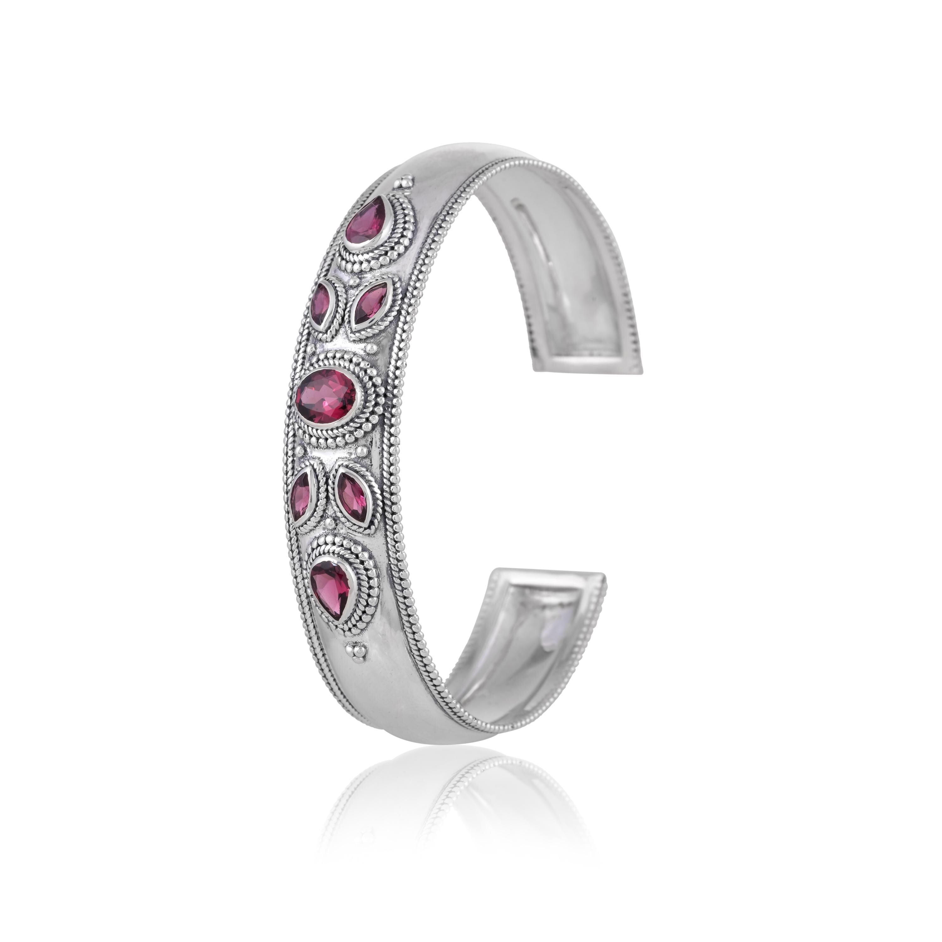 Rhodolite Garnet Cuff: Adjustable Sterling Silver Bracelet
