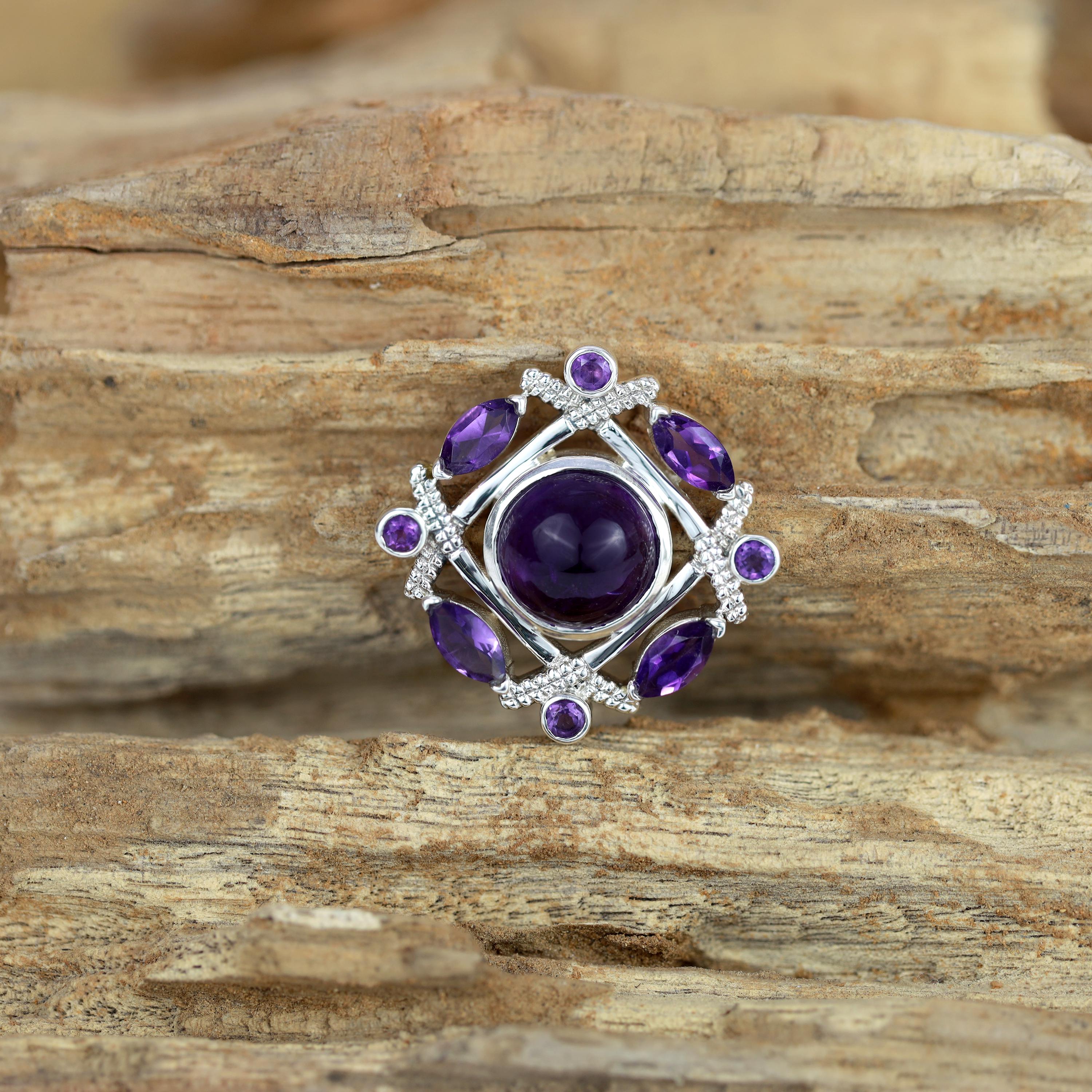 Rare natural Amethyst pendant, 925 sterling silver, purple cab amethyst Locket, designer jewelry, gift
