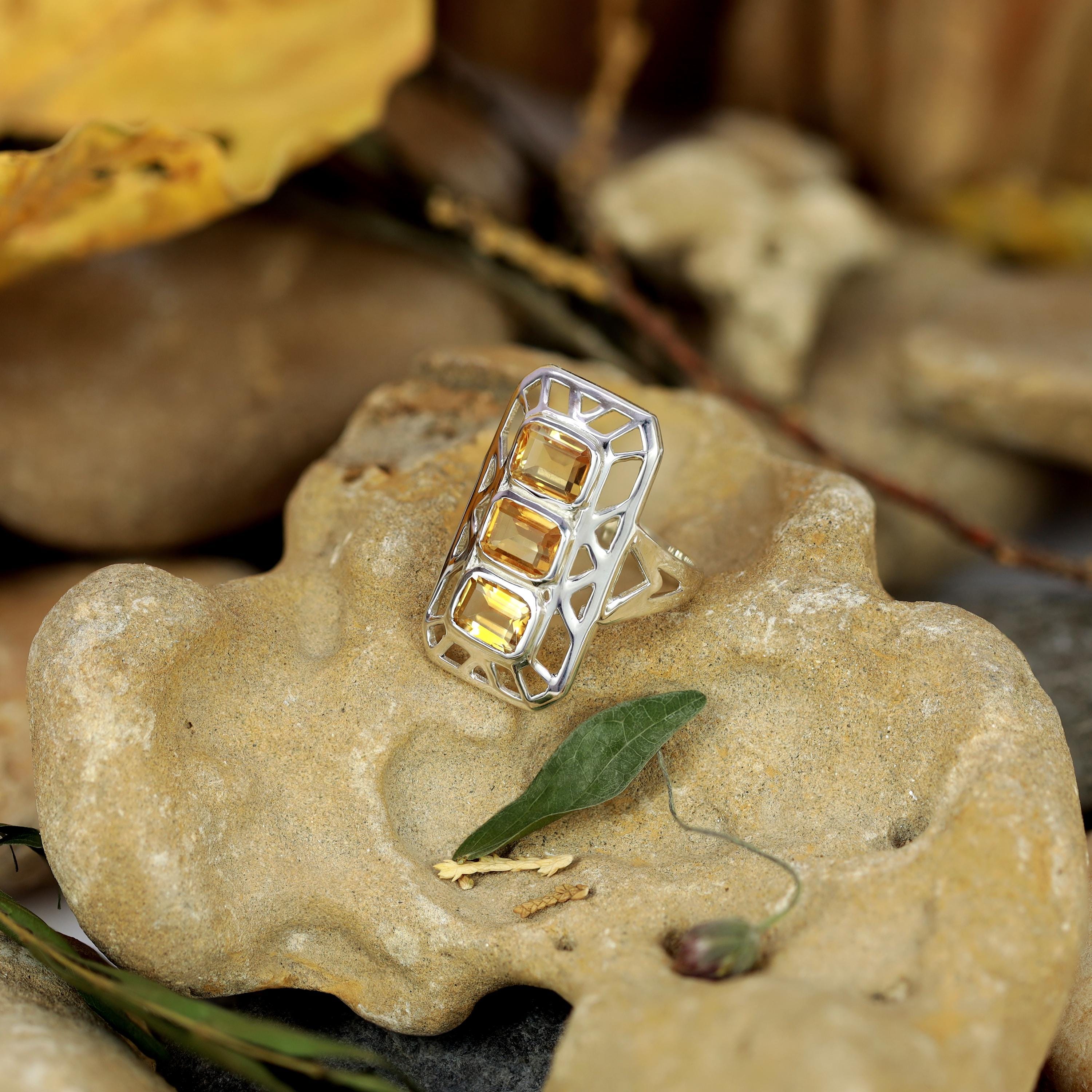 Natural Garnet Statement Ring: 925 Sterling Silver, Gift for Mom