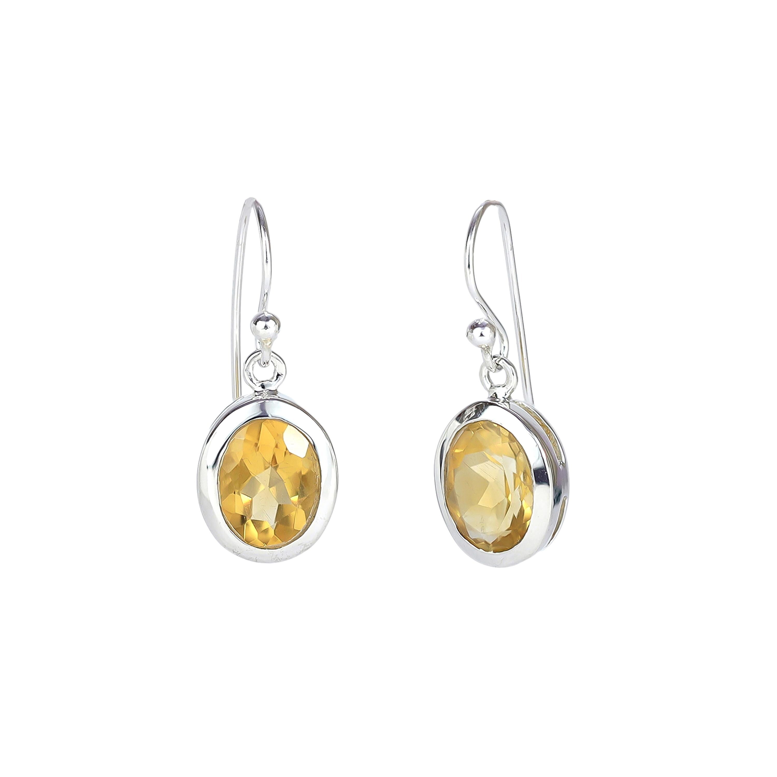 Gemstone dangle earrings, 925 silver citrine earrings, oval yellow stone, gift for daughter