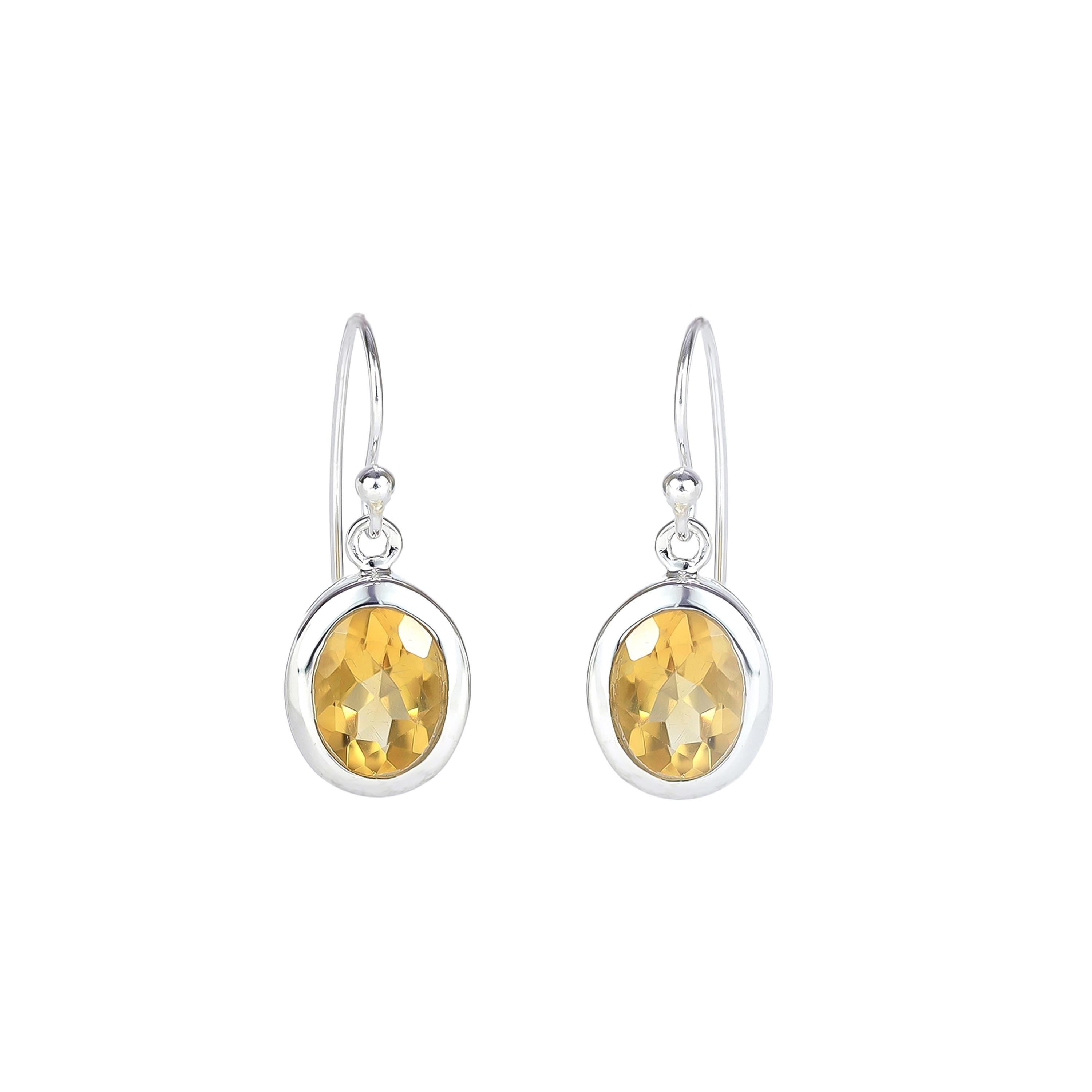 Gemstone dangle earrings, 925 silver citrine earrings, oval yellow stone, gift for daughter