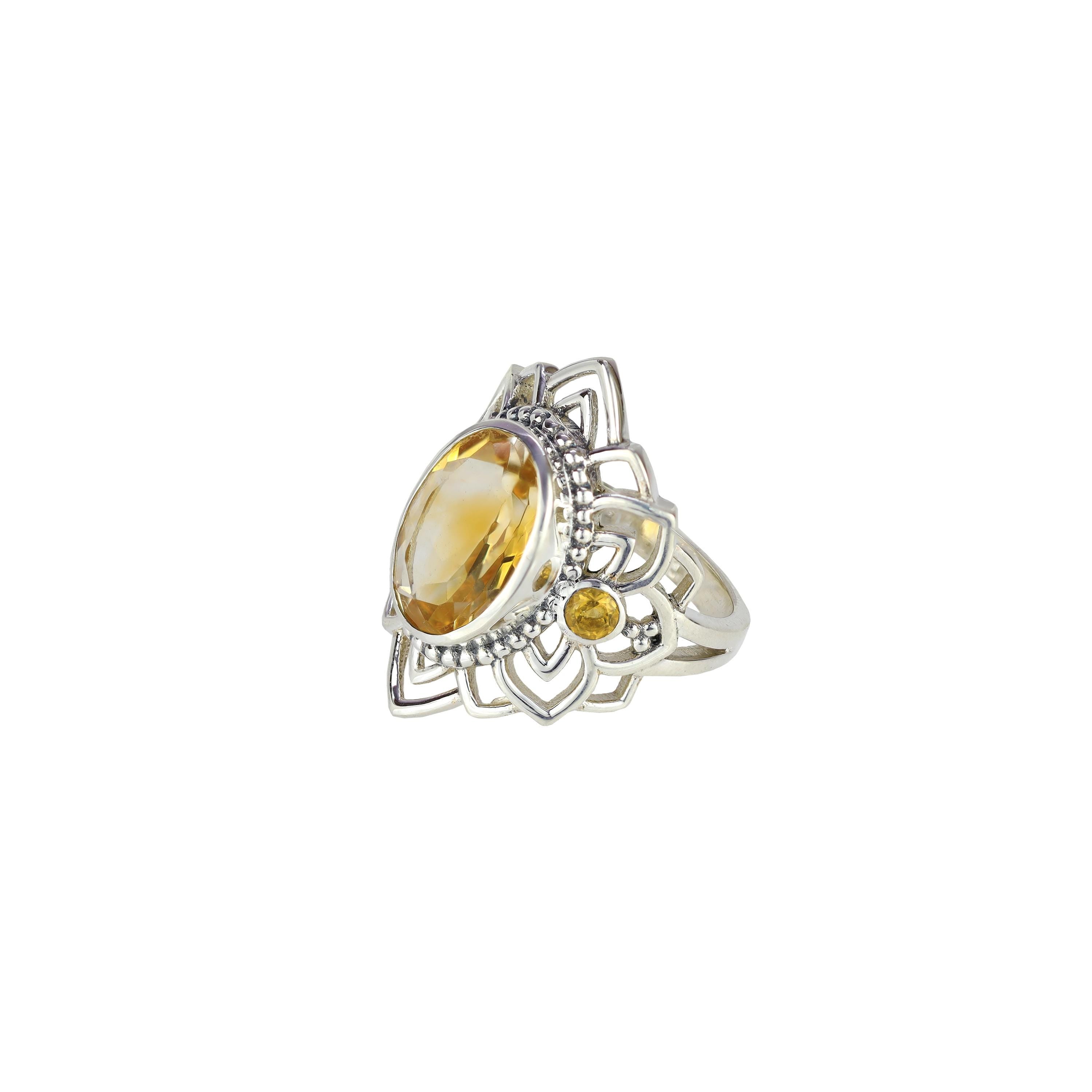 Citrine Gemstone Ring: 925 Sterling Silver, Vintage Style