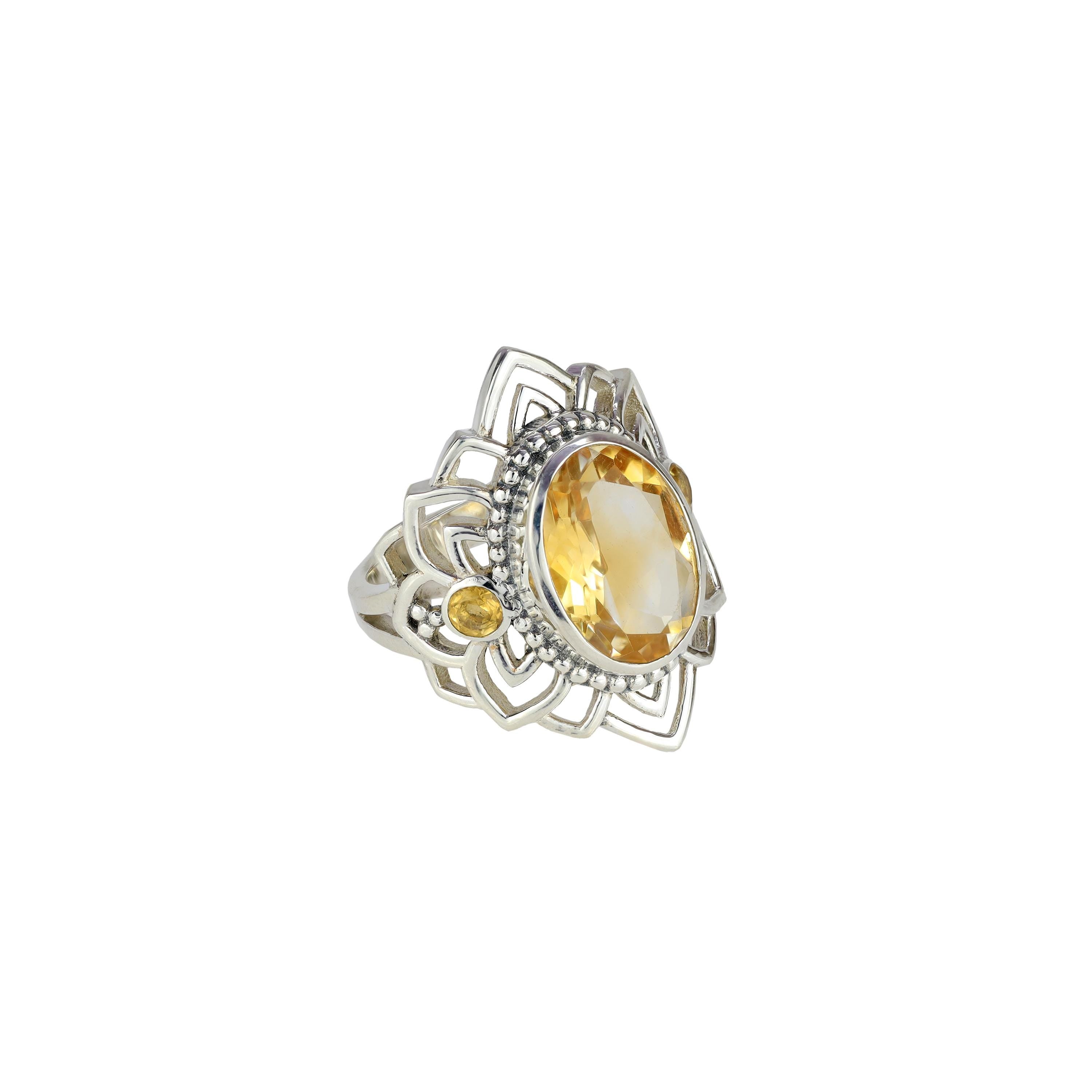 Citrine Gemstone Ring: 925 Sterling Silver, Vintage Style