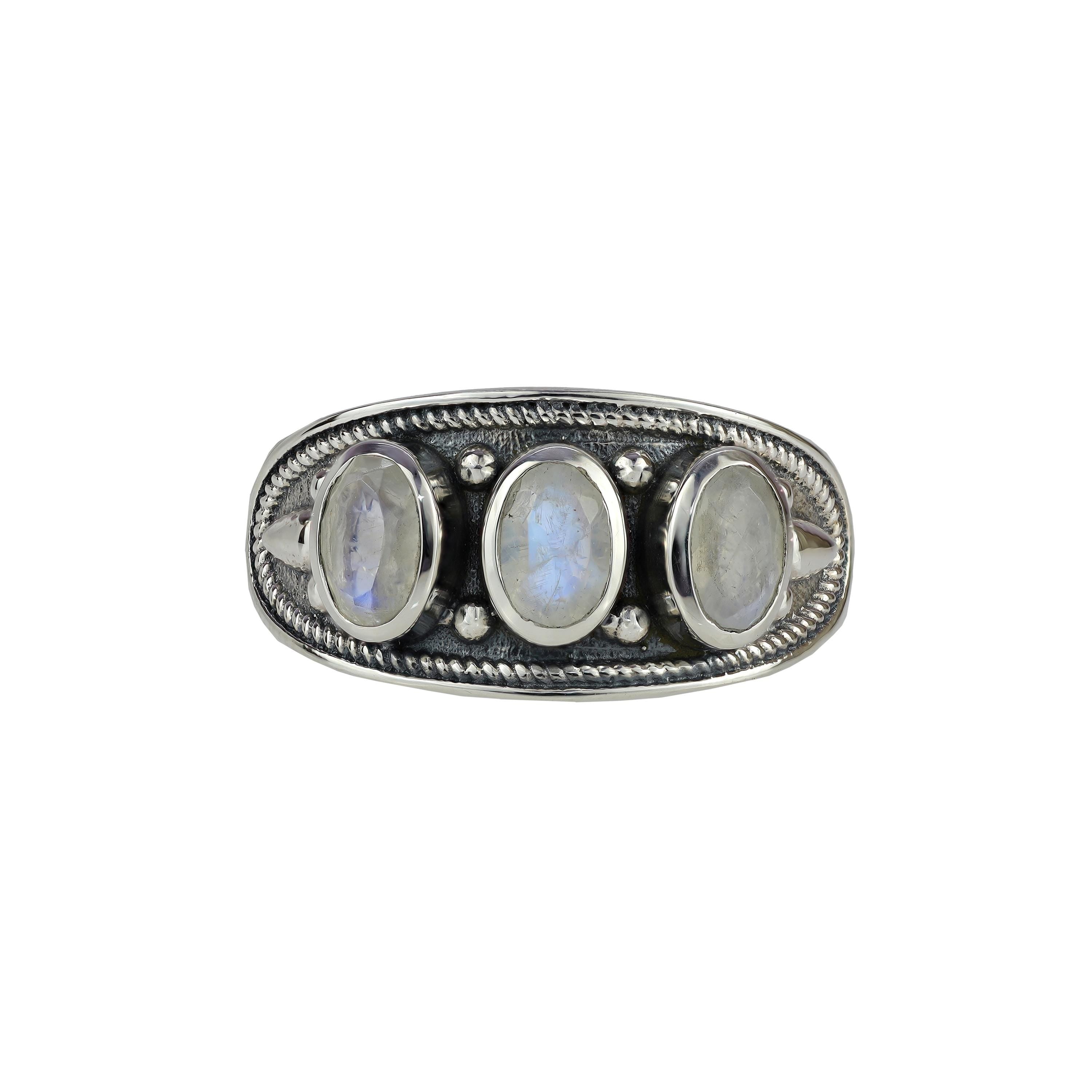 Amethyst Sterling Silver Three Stone Ring: 925 Gemstone Ring