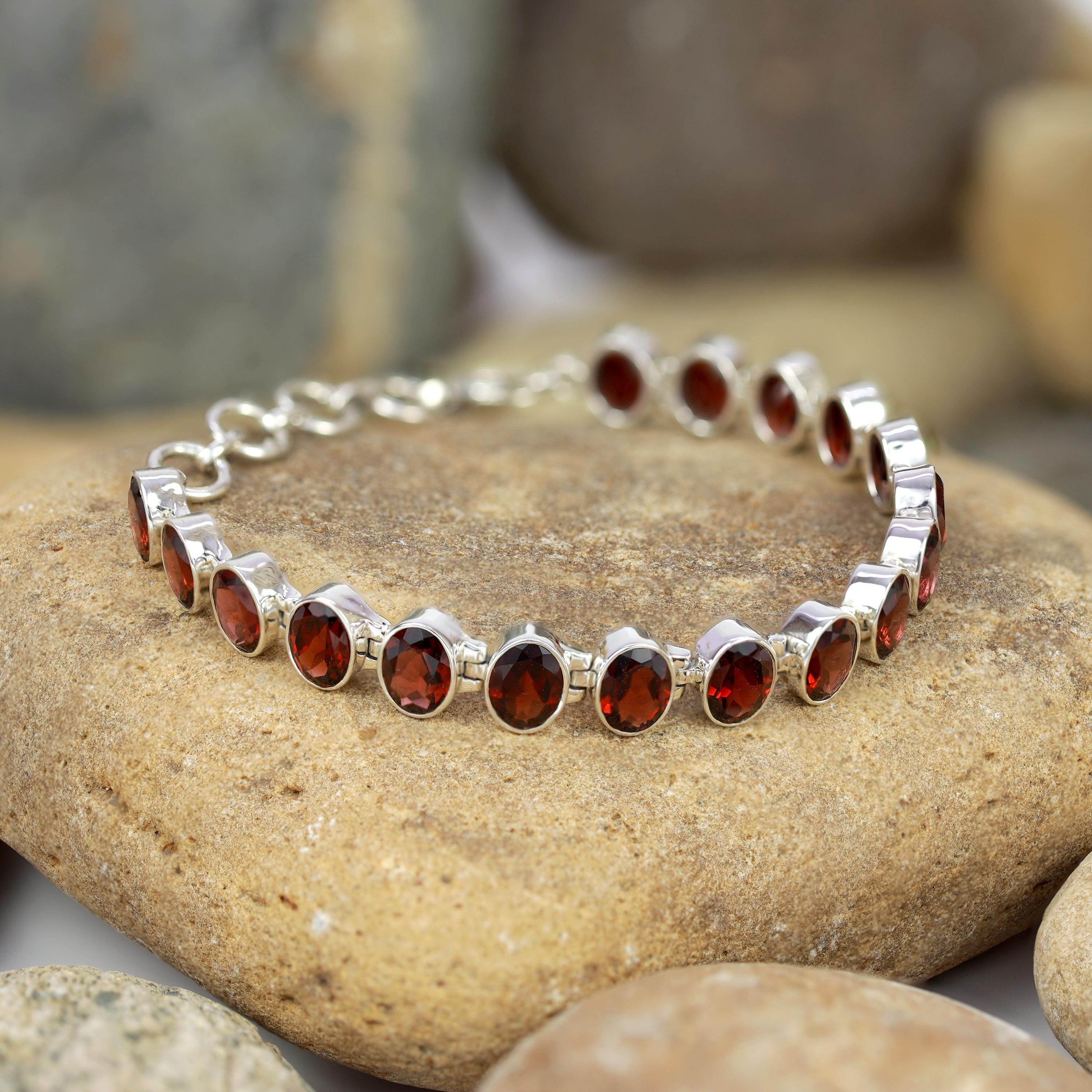 Red Garnet Bracelet: Handmade Sterling Silver Jewelry