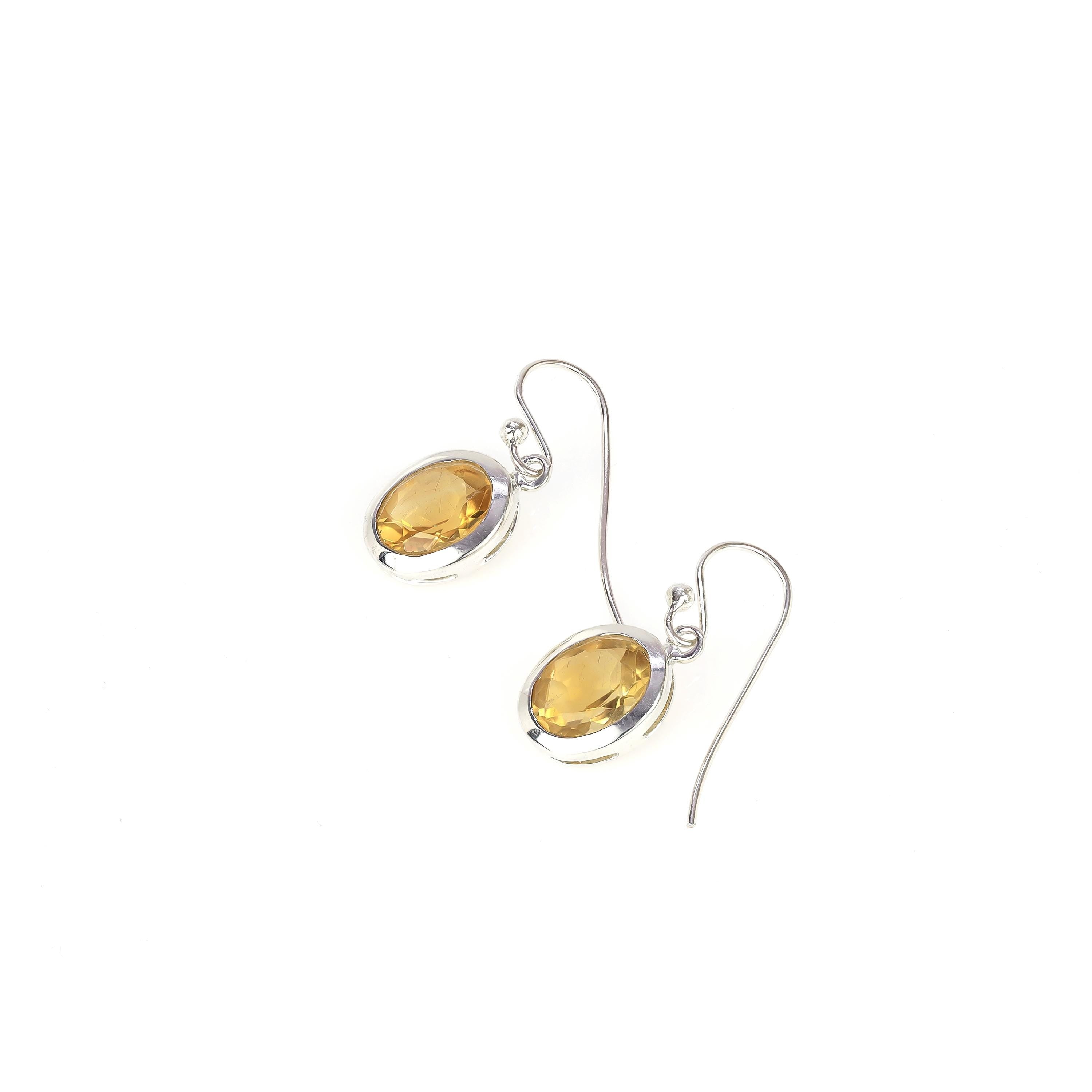 Gemstone dangle earrings, 925 silver citrine earrings, oval yellow stone, gift for daughter
