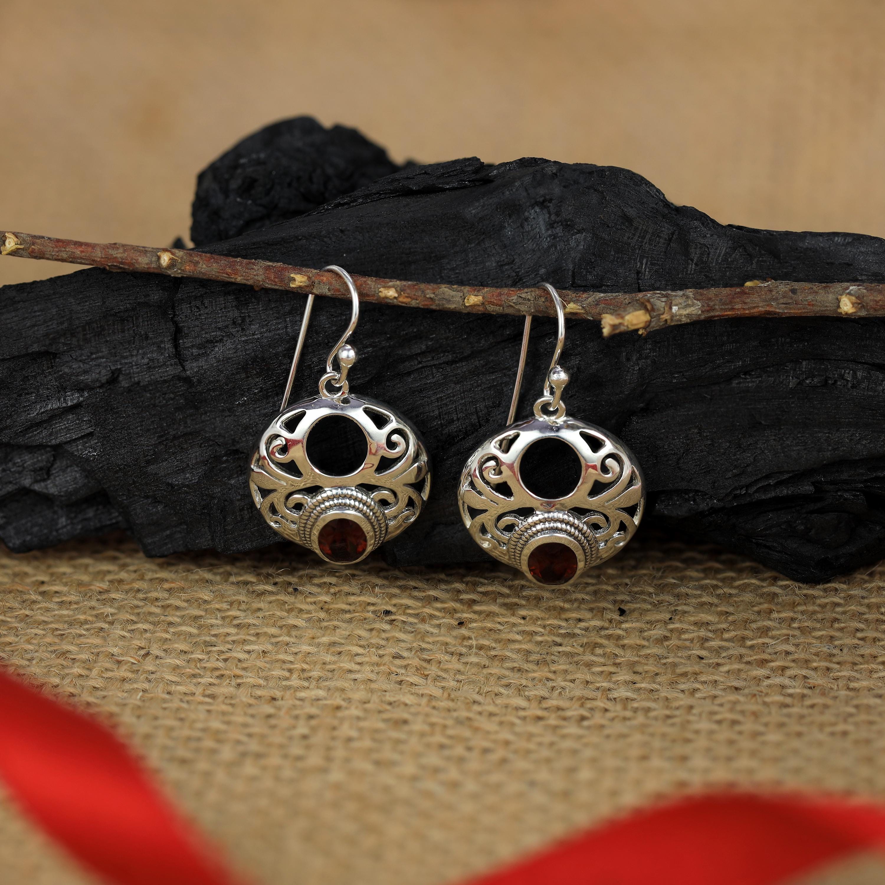 Natural Garnet Earrings: 925 Sterling Silver Jewelry