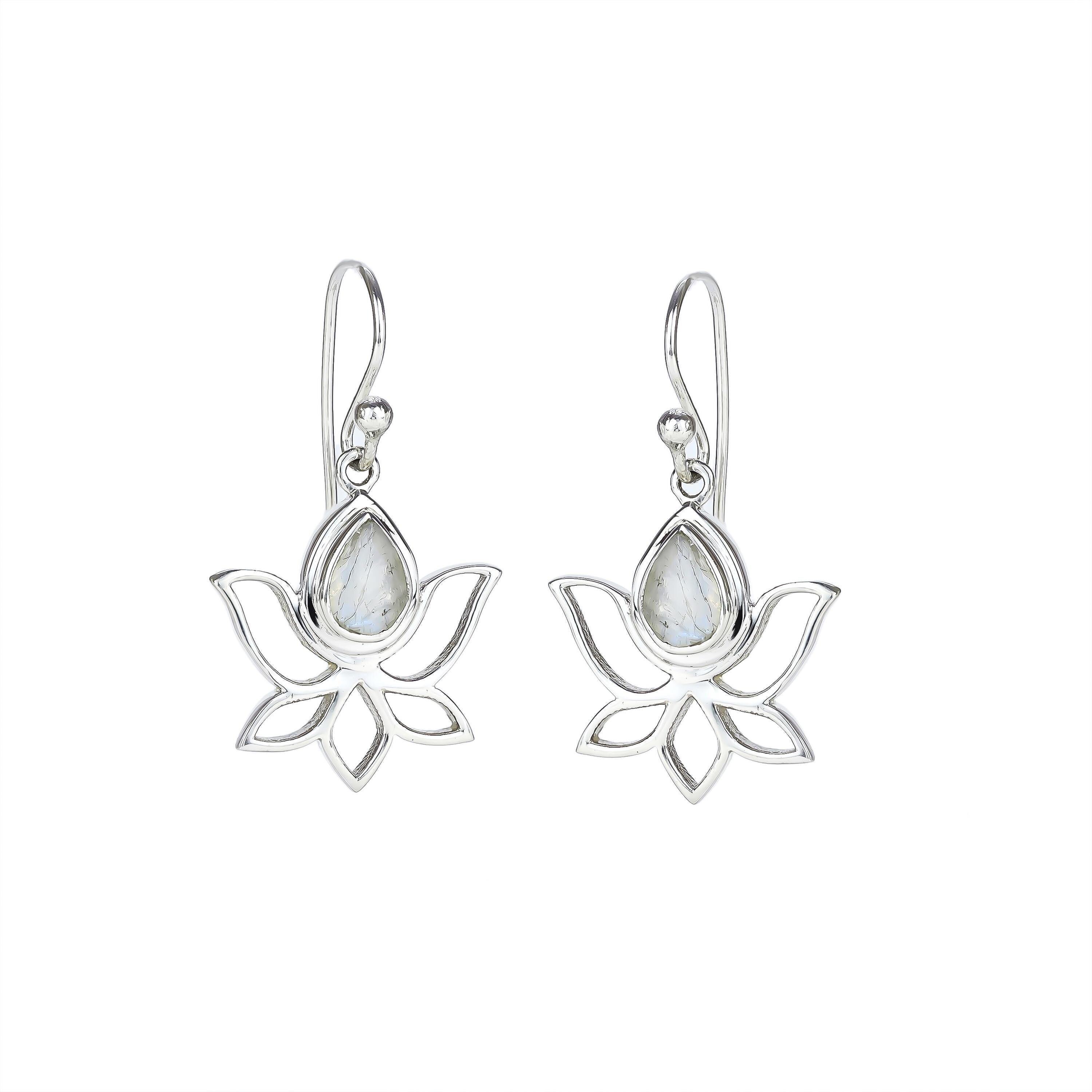 Garnet Flower Earrings: Sterling Silver Dangle Earrings