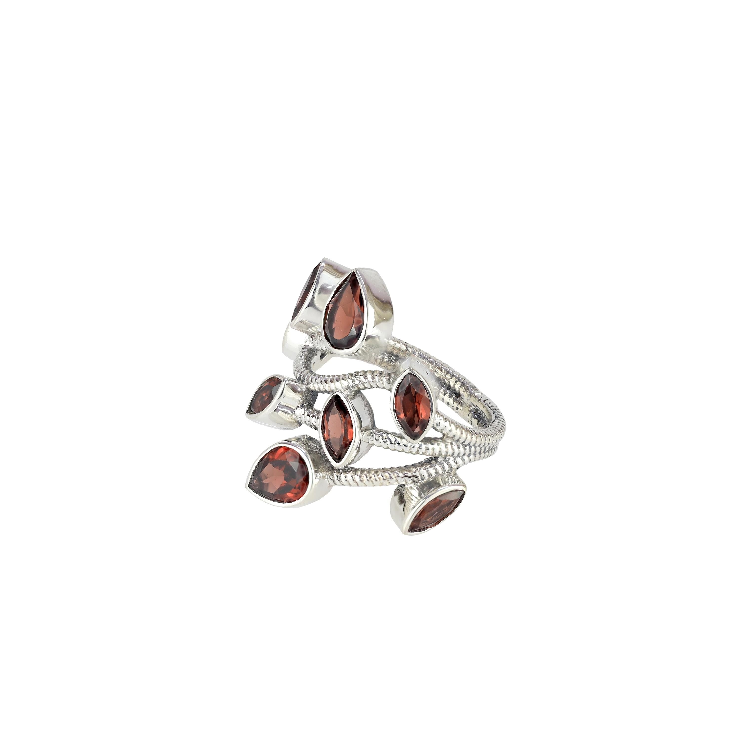 Sterling Silver Garnet Ring: Handmade Twisted Wire Design