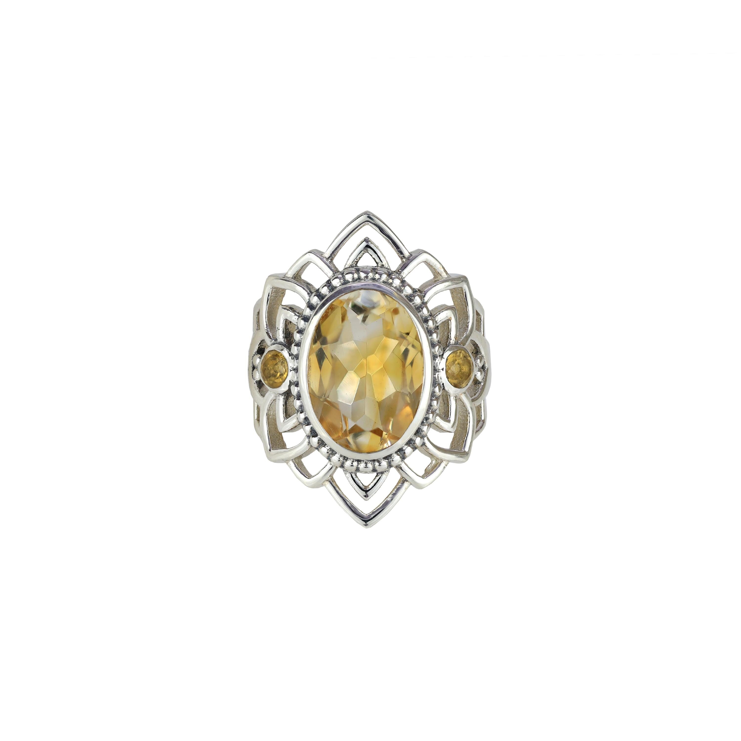 Citrine Gemstone Ring: 925 Sterling Silver, Vintage Style