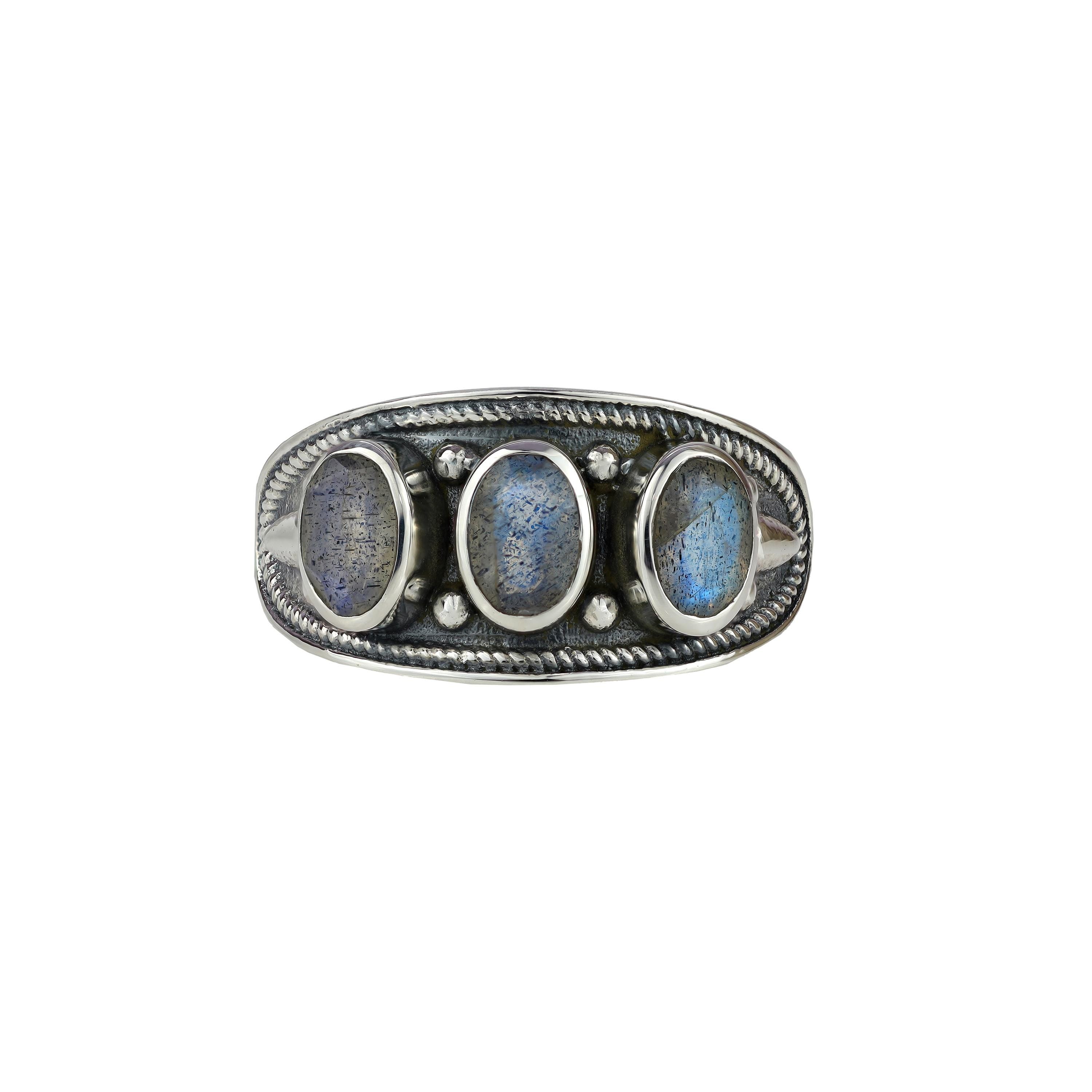 Amethyst Sterling Silver Three Stone Ring: 925 Gemstone Ring