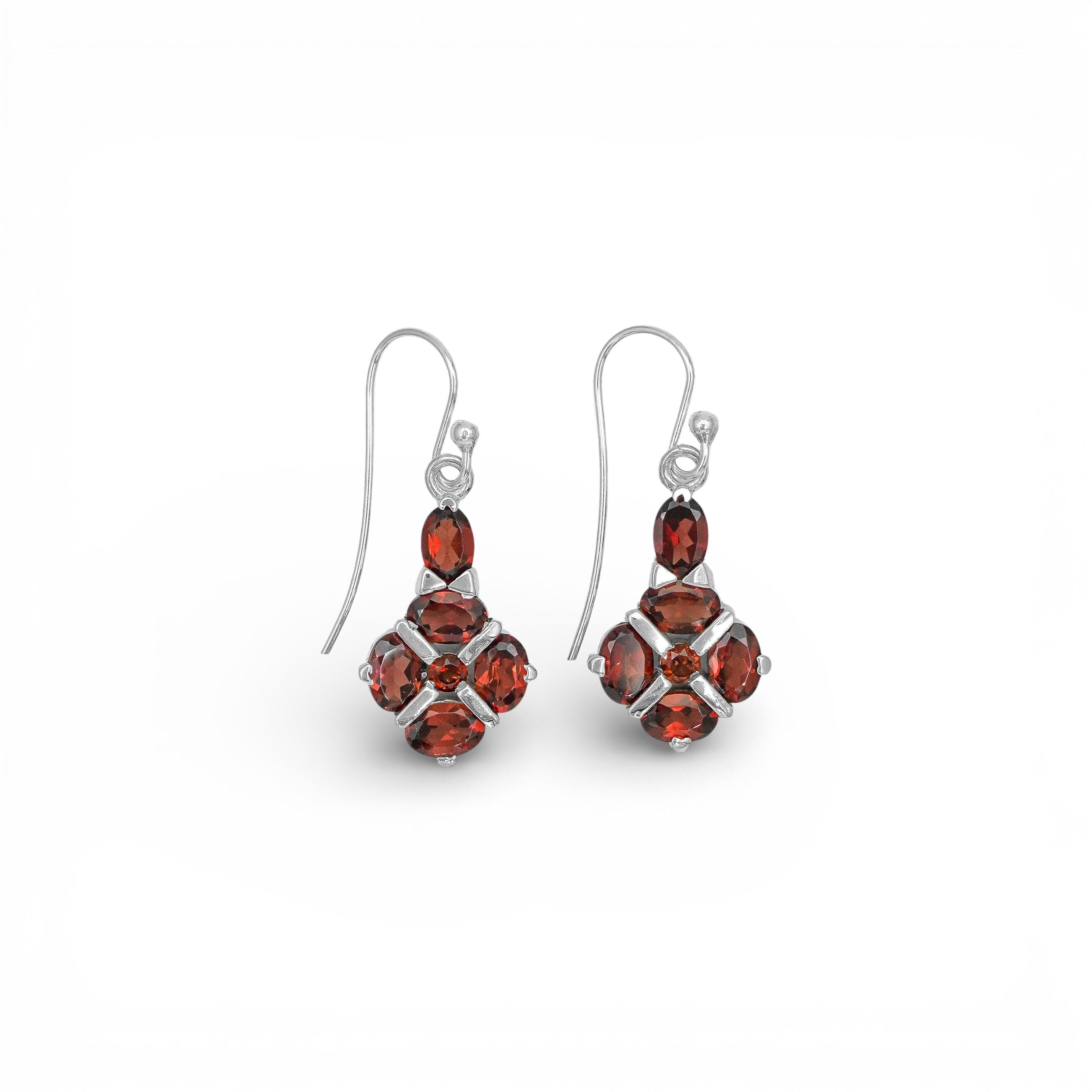 Sterling Silver Garnet Gemstone Earrings: Designer Jewelry Gift