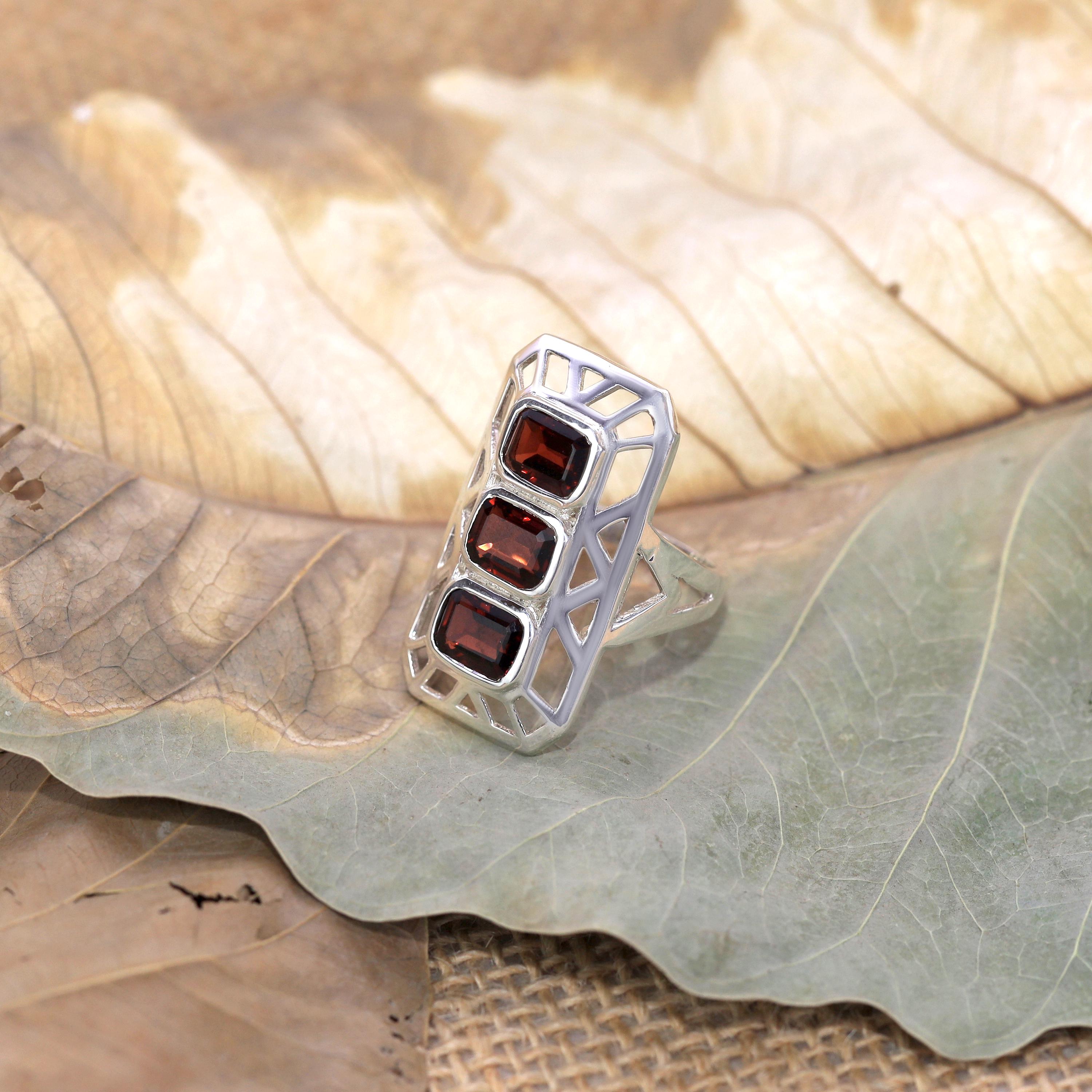 Natural Garnet Statement Ring: 925 Sterling Silver, Gift for Mom