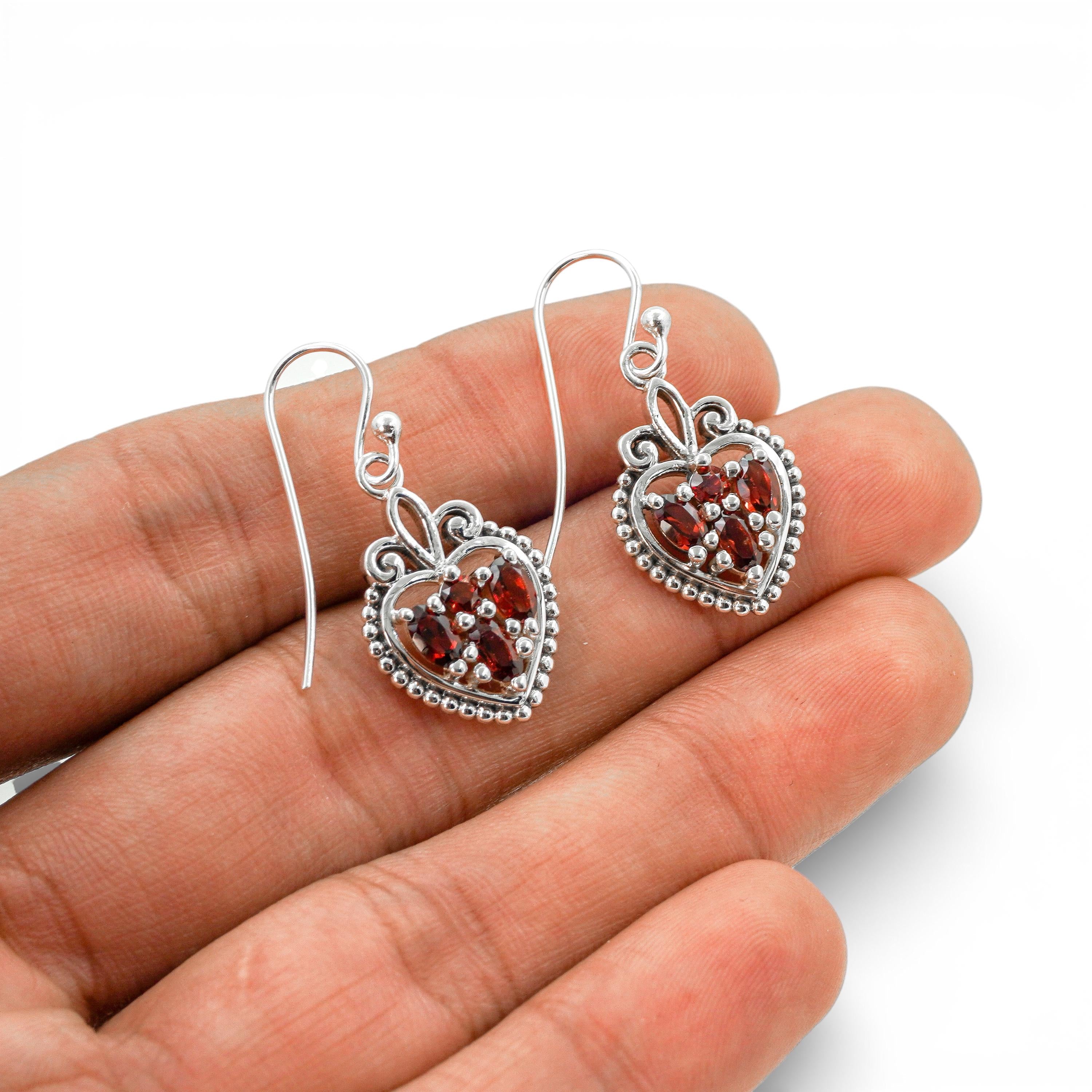 Natural Garnet Earrings, 925 Sterling Silver Jewelry, Dangle earrings, Gift for Her