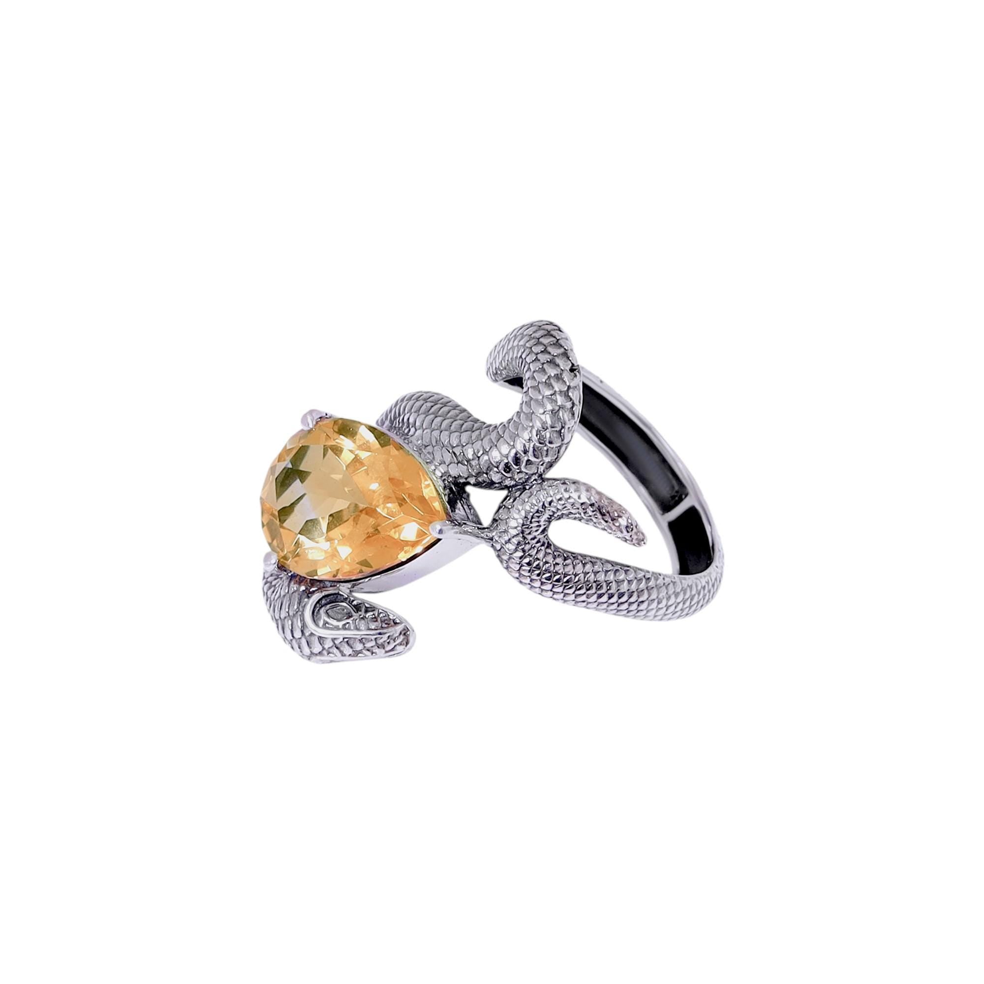 Natural Citrine Snake Ring: Dainty 925 Sterling Silver Jewelry