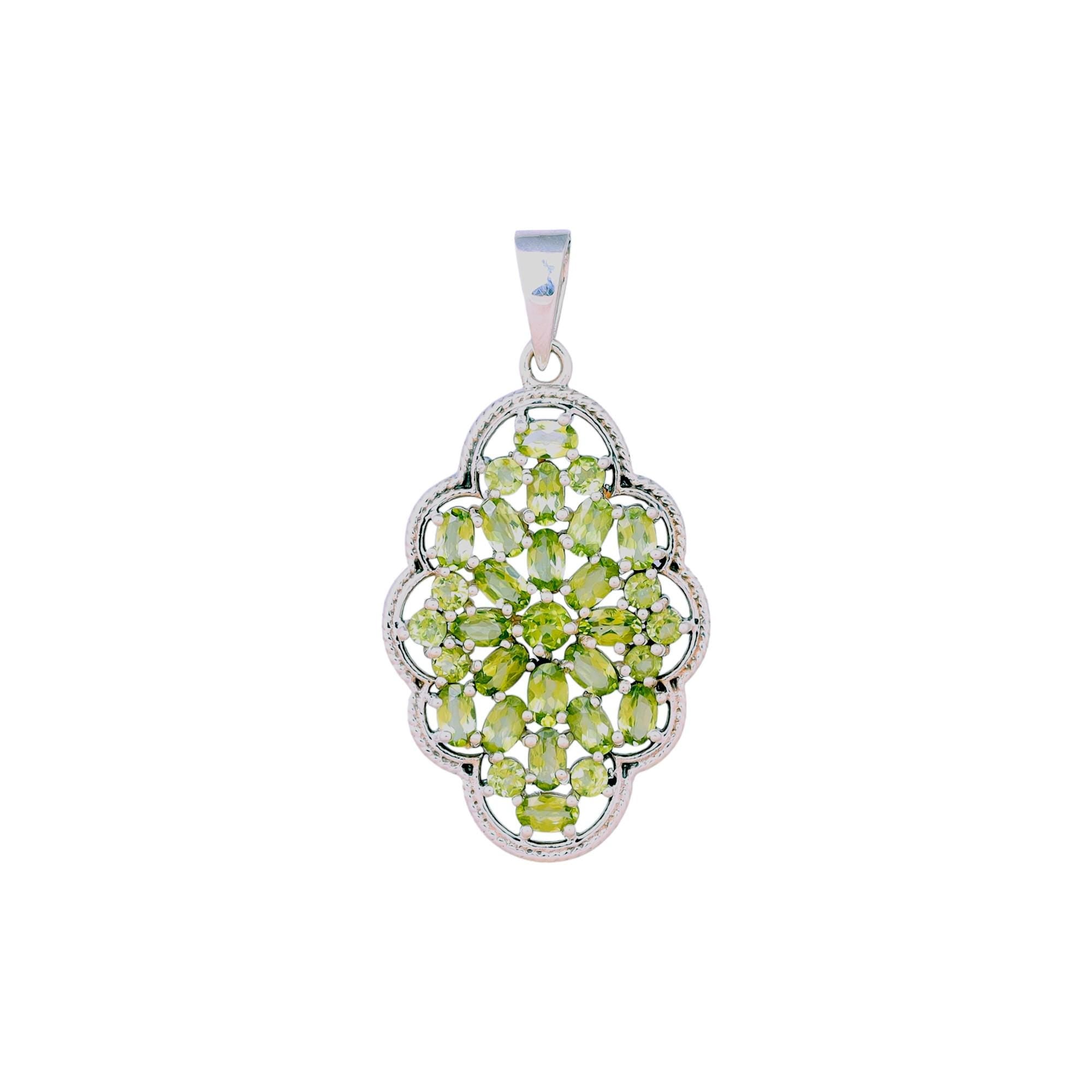 Natural Garnet Pendant: 925 Sterling Silver Floral Design
