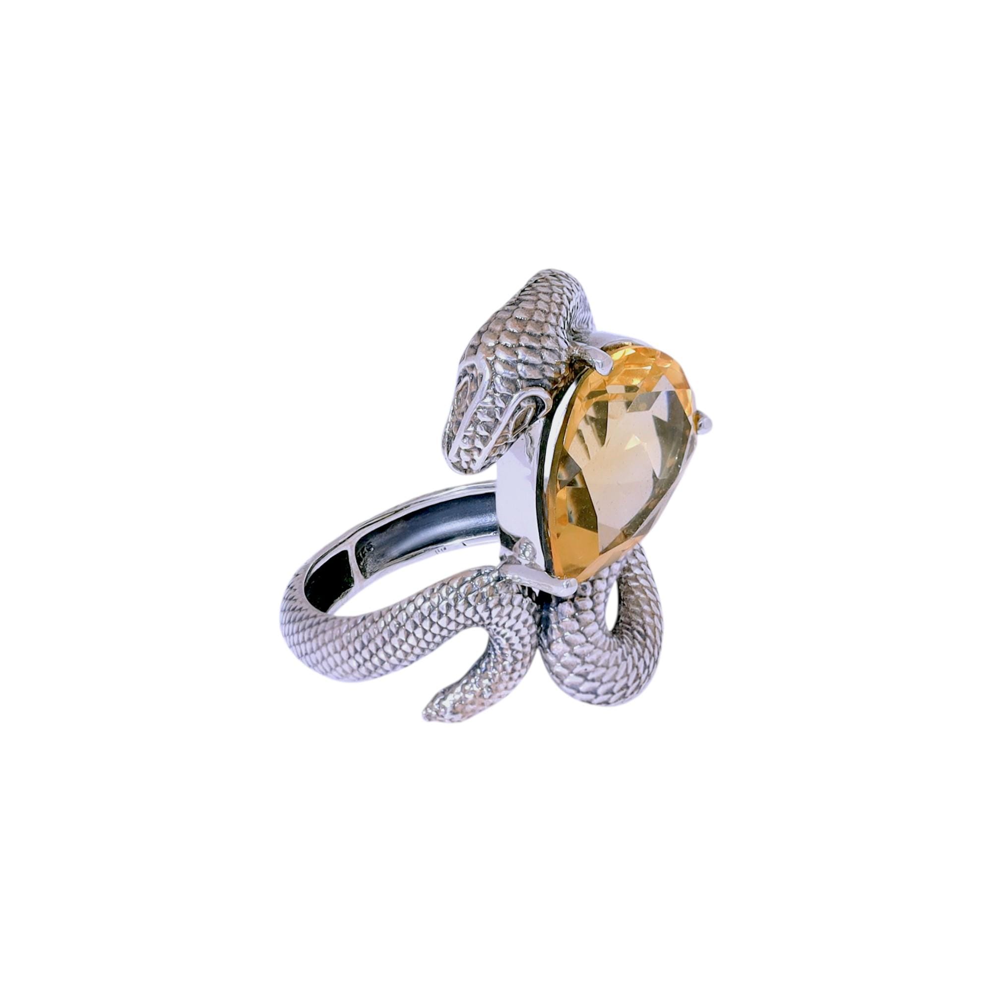 Natural Citrine Snake Ring: Dainty 925 Sterling Silver Jewelry