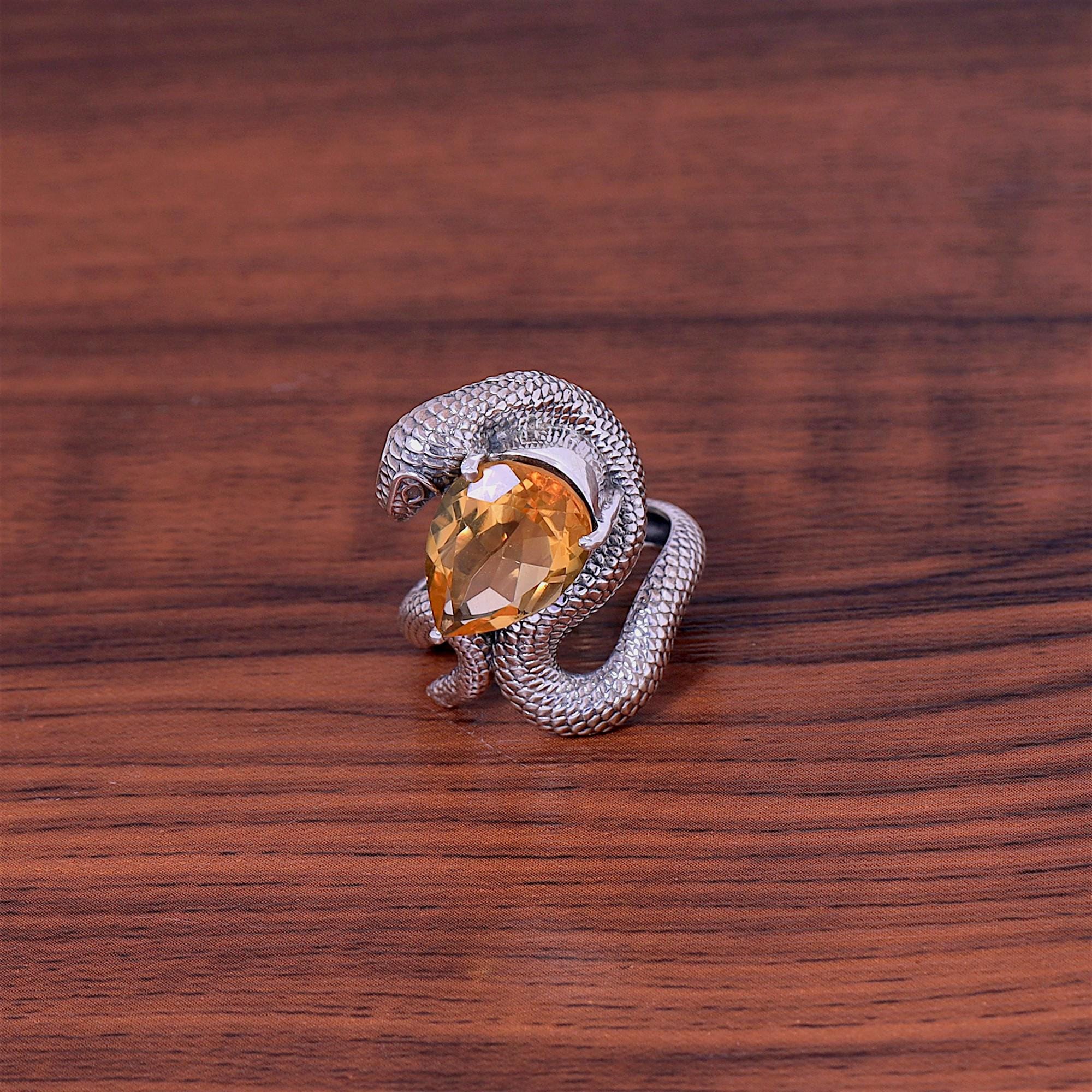 Natural Citrine Snake Ring: Dainty 925 Sterling Silver Jewelry