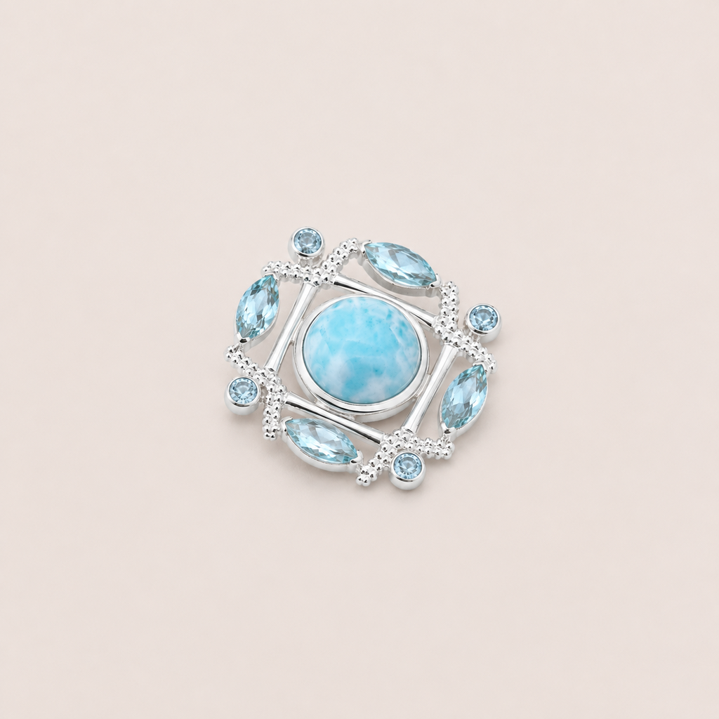 The Caribbean Grid Larimar and Blue Topaz Pendant