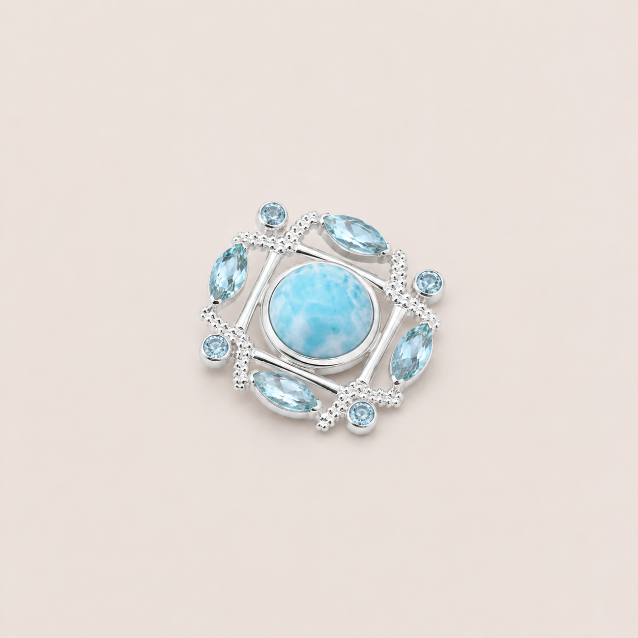 The Caribbean Grid Larimar and Blue Topaz Pendant