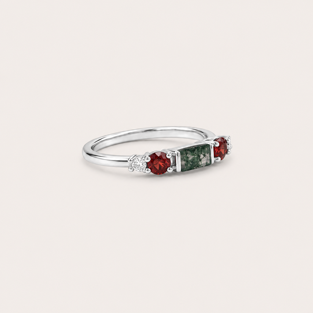 The Forest Trinity Moss Agate Ring