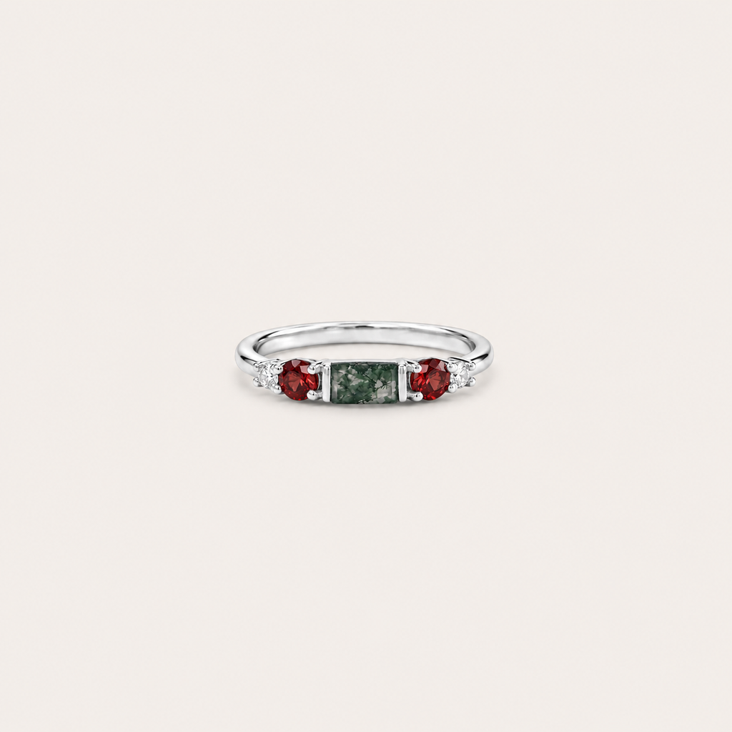 The Forest Trinity Moss Agate Ring