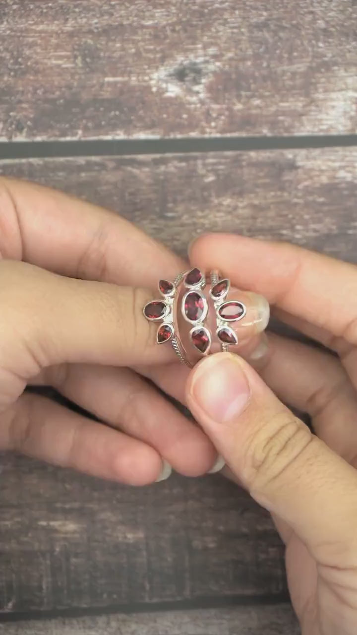 Minimalist Garnet Ring: 925 Sterling Silver Stackable Band