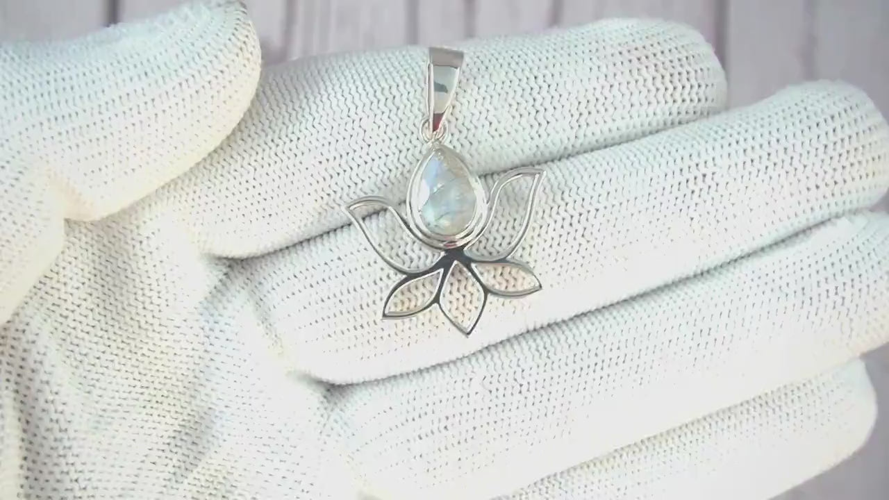 Pear Moonstone Pendant: Sparkling 925 Sterling Silver Lotus Jewelry