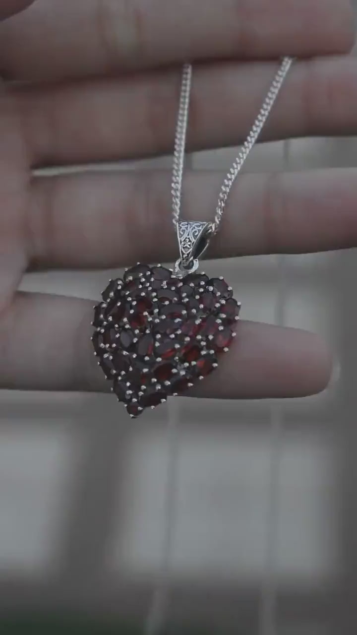 Garnet Gemstone Heart Pendant: Handmade 925 Sterling Silver Necklace