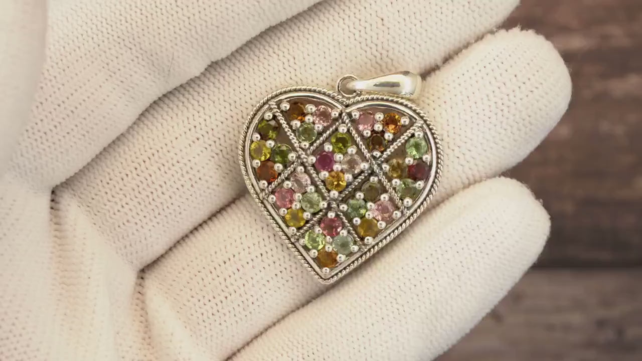 Tourmaline Heart Pendant Necklace: 925 Sterling Silver Love Charm