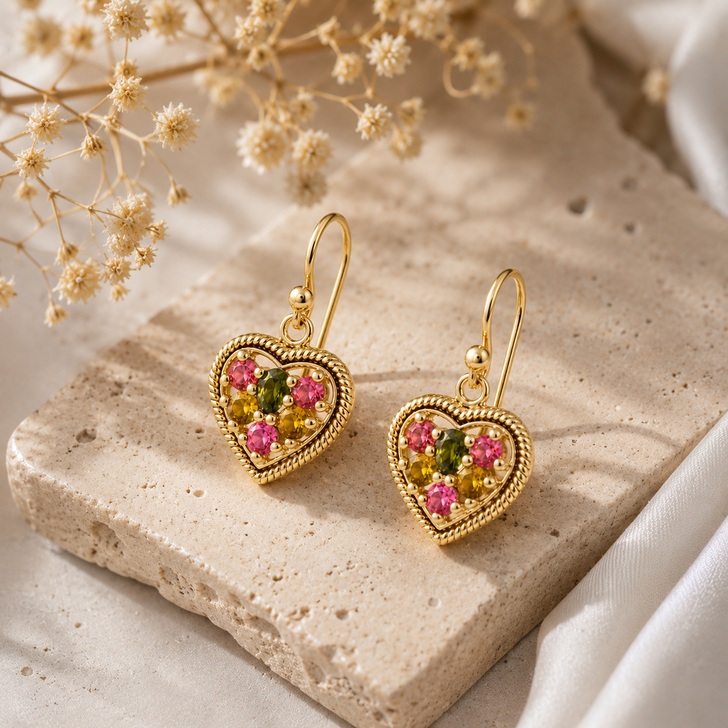 The Tangled Tourmaline Heart Earrings