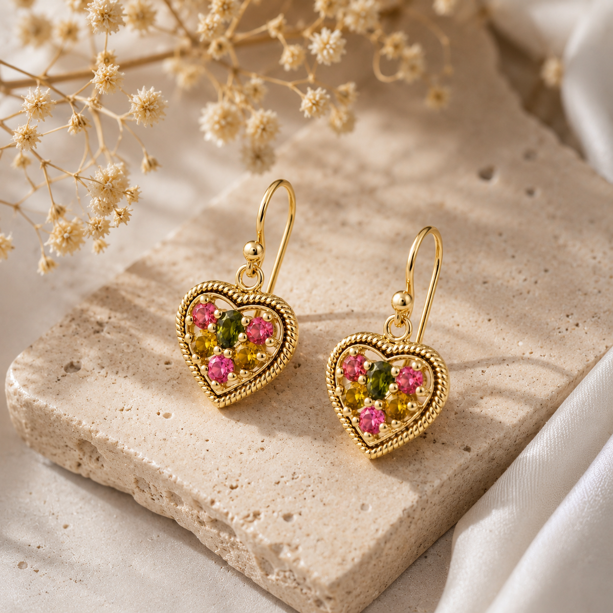 The Tangled Tourmaline Heart Earrings